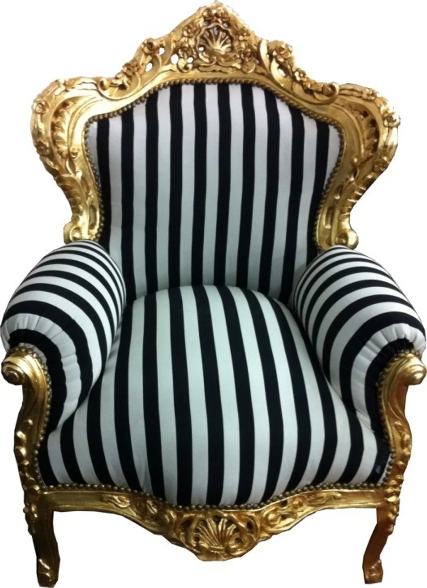 Baroque armchair King black/white stripes/gold