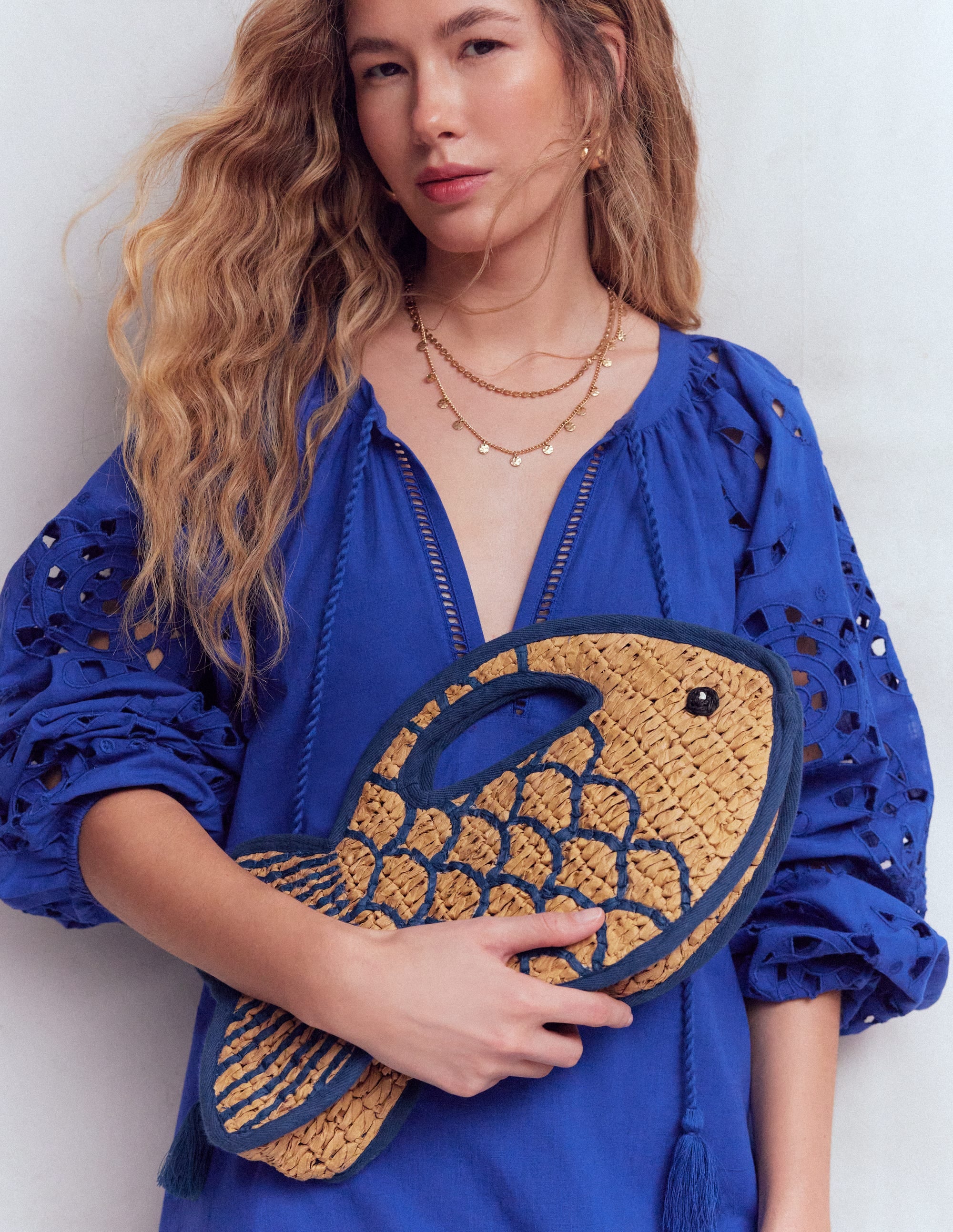 Originelle Fisch-Clutch-Naturbelassen/Leuchtendes Blau