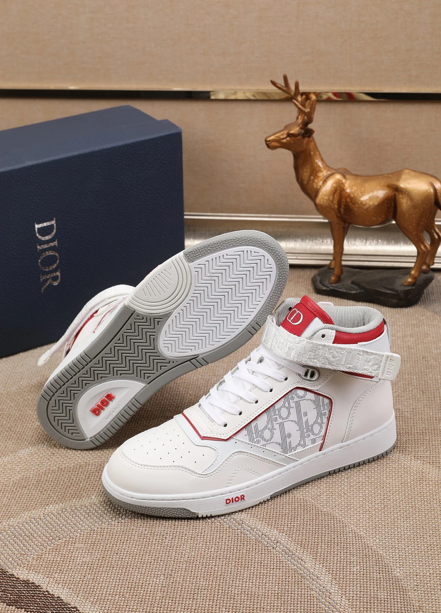 Dior Men's High Top Sneakers with Oblique Pattern and Adjustable Strap - Sneaker Replica Workshop