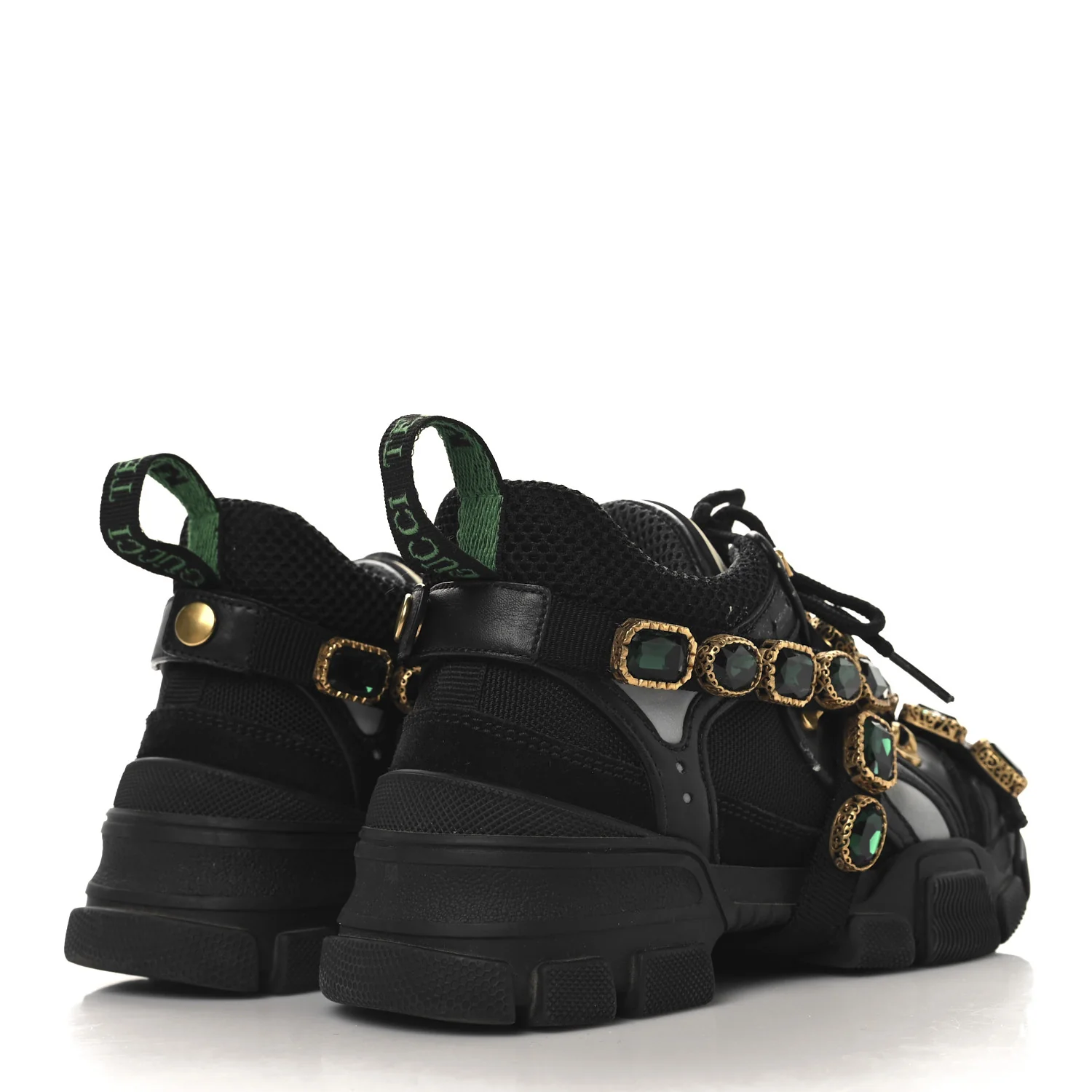 X SEGA Mesh Suede Calfskin Removable Crystals Womens Flashtrek Sneakers 35.5 Black Silver - Top Club