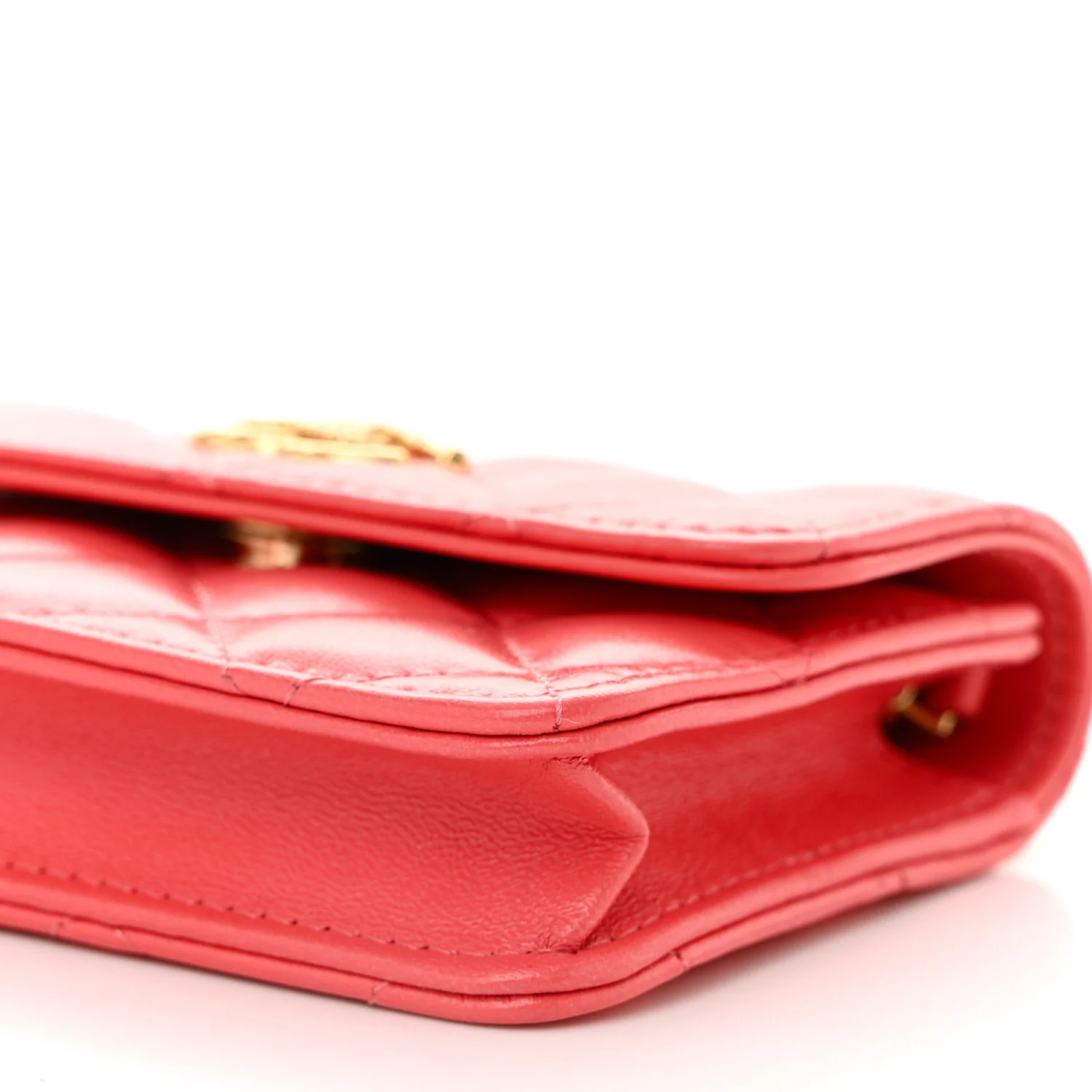Shiny Lambskin Quilted Card Holder On Chain Pink - Top Club