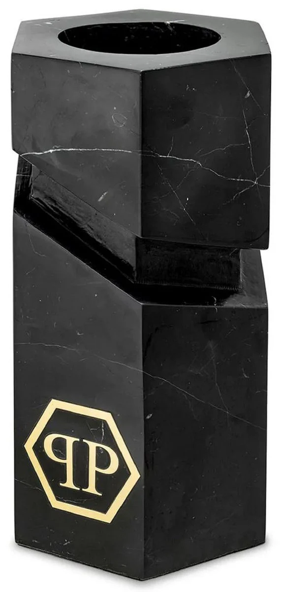 Philipp Plein luxury designer marble decorative object black / gold H. 36 cm