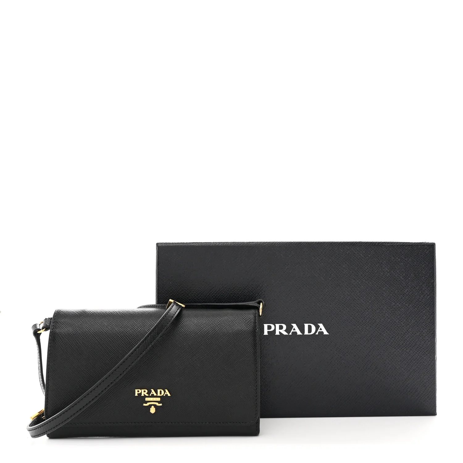 Saffiano Metal Flap Wallet With Strap Black - Top Club