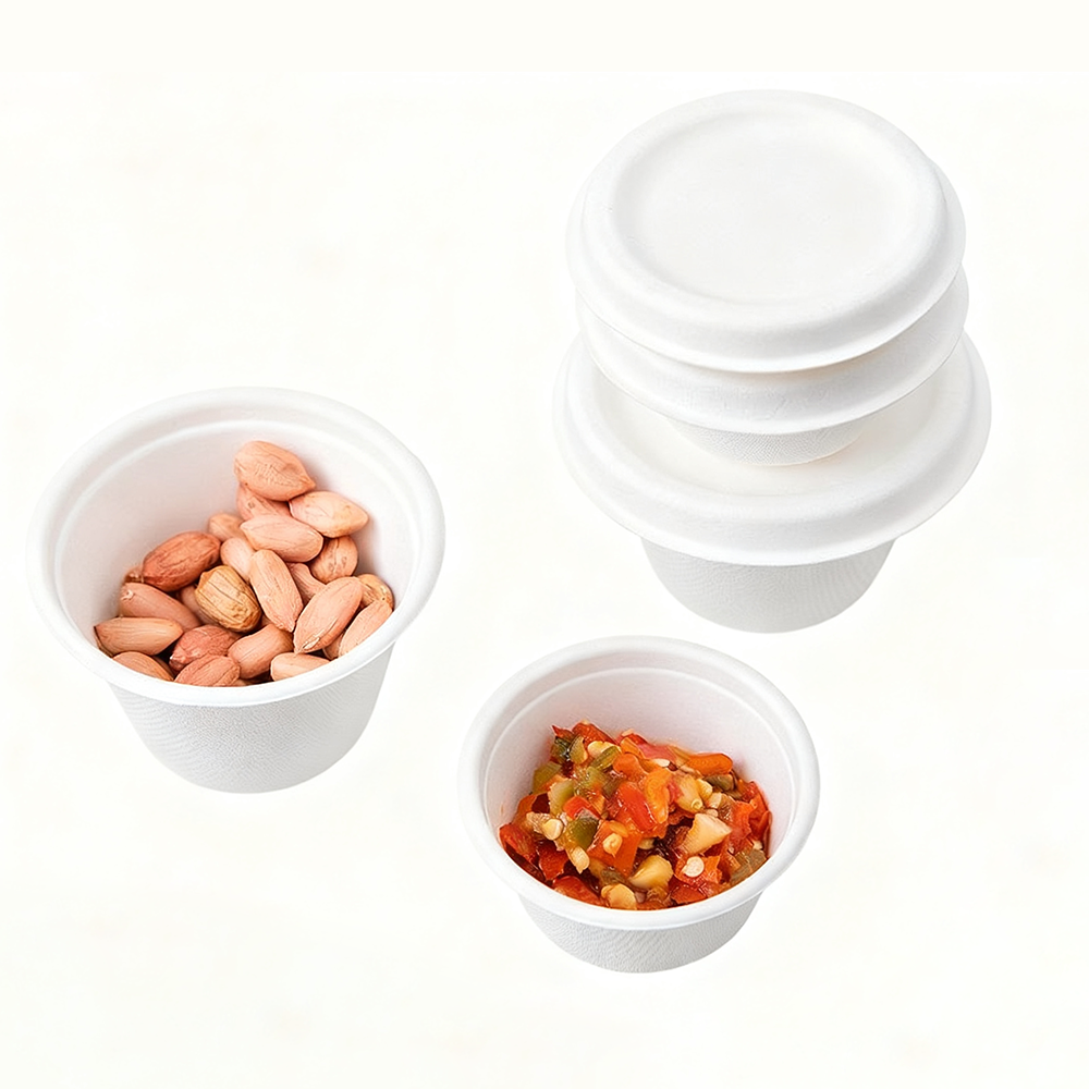 Disposable Pulp Sauce Cups – Eco-Friendly, Compostable Dipping Cups for BBQ, Snacks & Takeout | Multiple Sizes & Custom Lids (Pulp/PET)