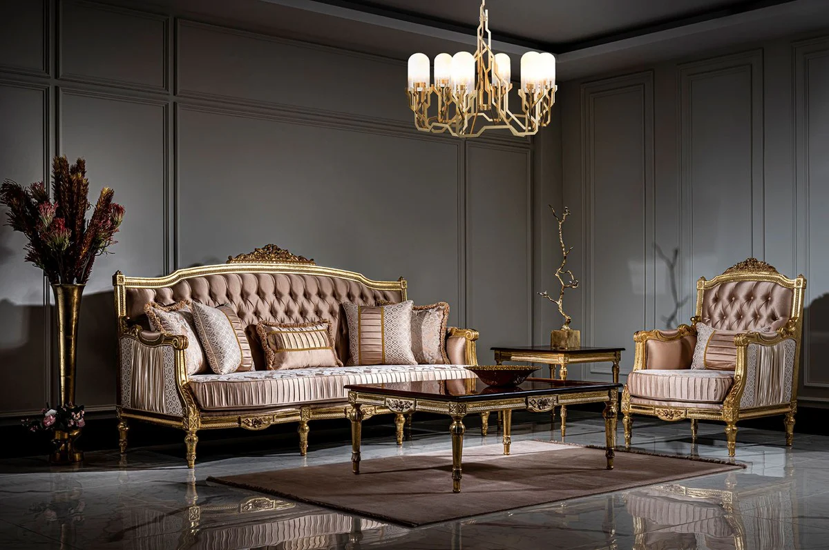 Luxury baroque coffee table black / gold - handmade solid wood living room table in baroque style - noble baroque living room furniture