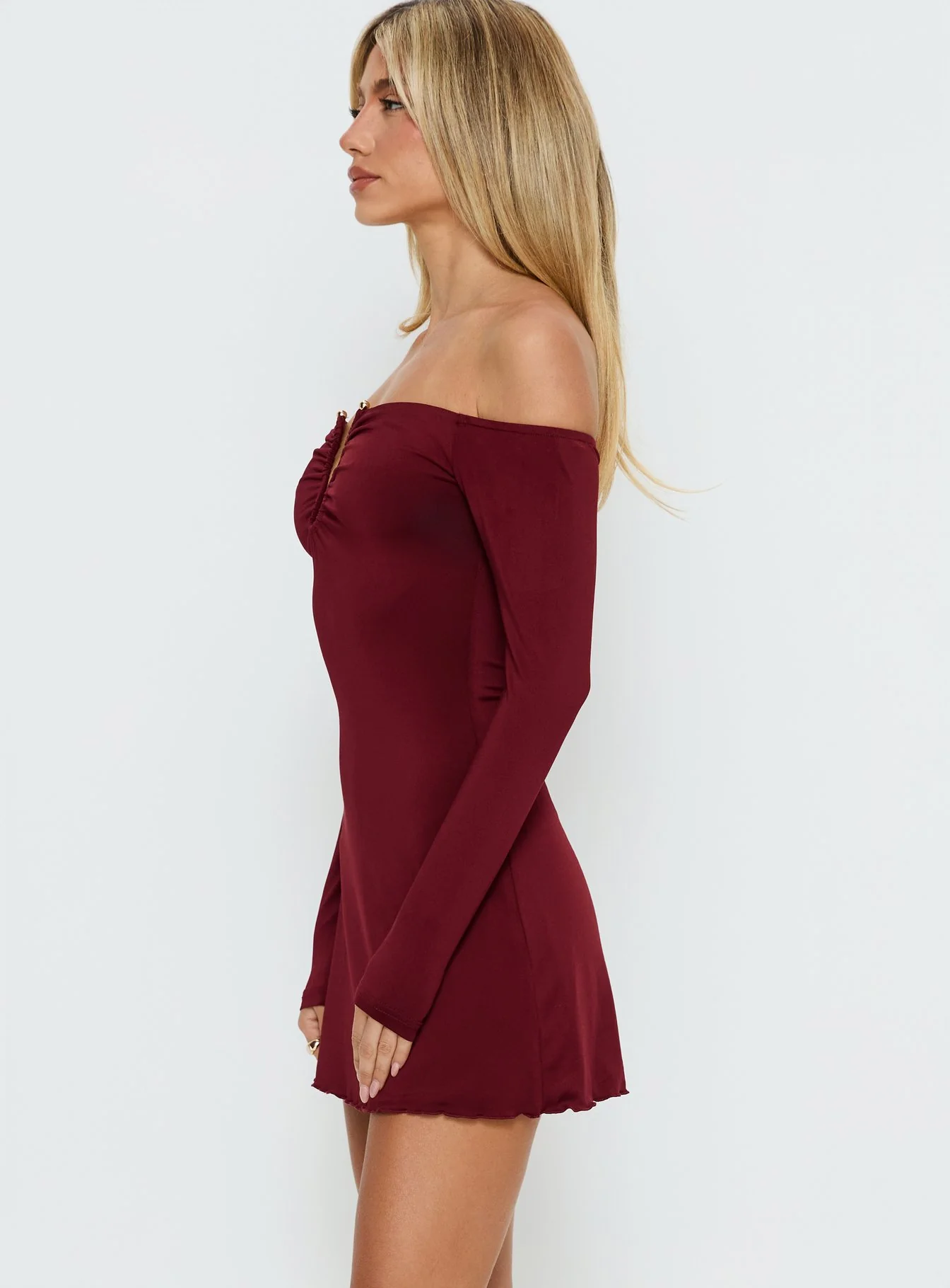 Imeralda Hardware Long Sleeve Mini Dress Burgundy