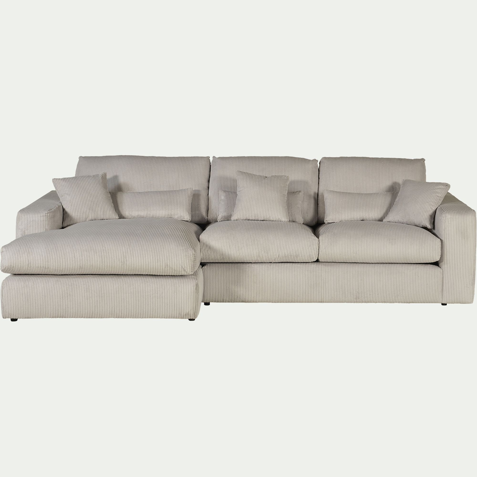 PIUMA - Canapé petit angle gauche fixe en velours côtelé sastel - beige roucas