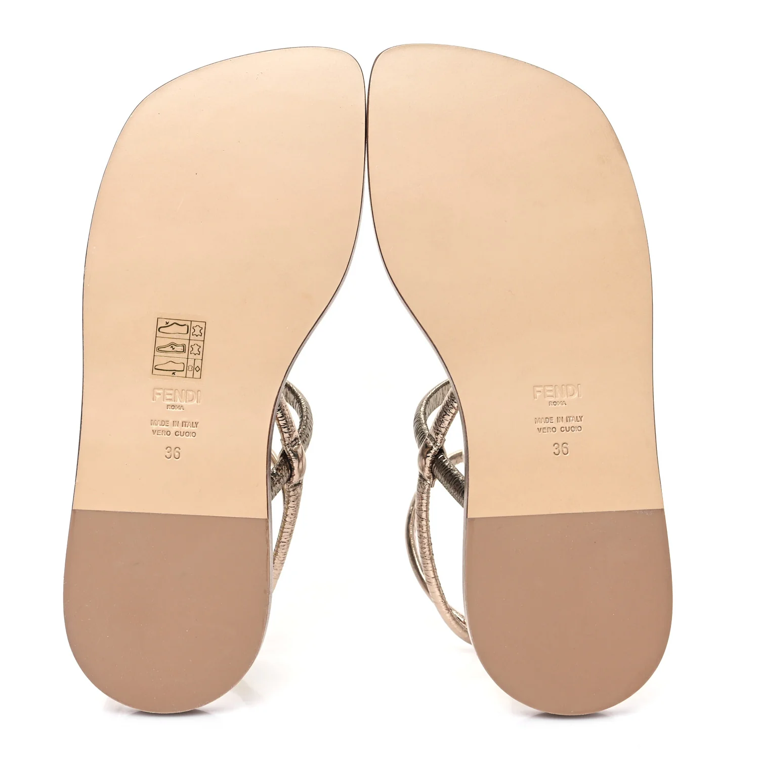 Metallic Nappa Fendi O'Lock Gladiator Flat Sandals 36 Argento Stagno Champagne - Top Club