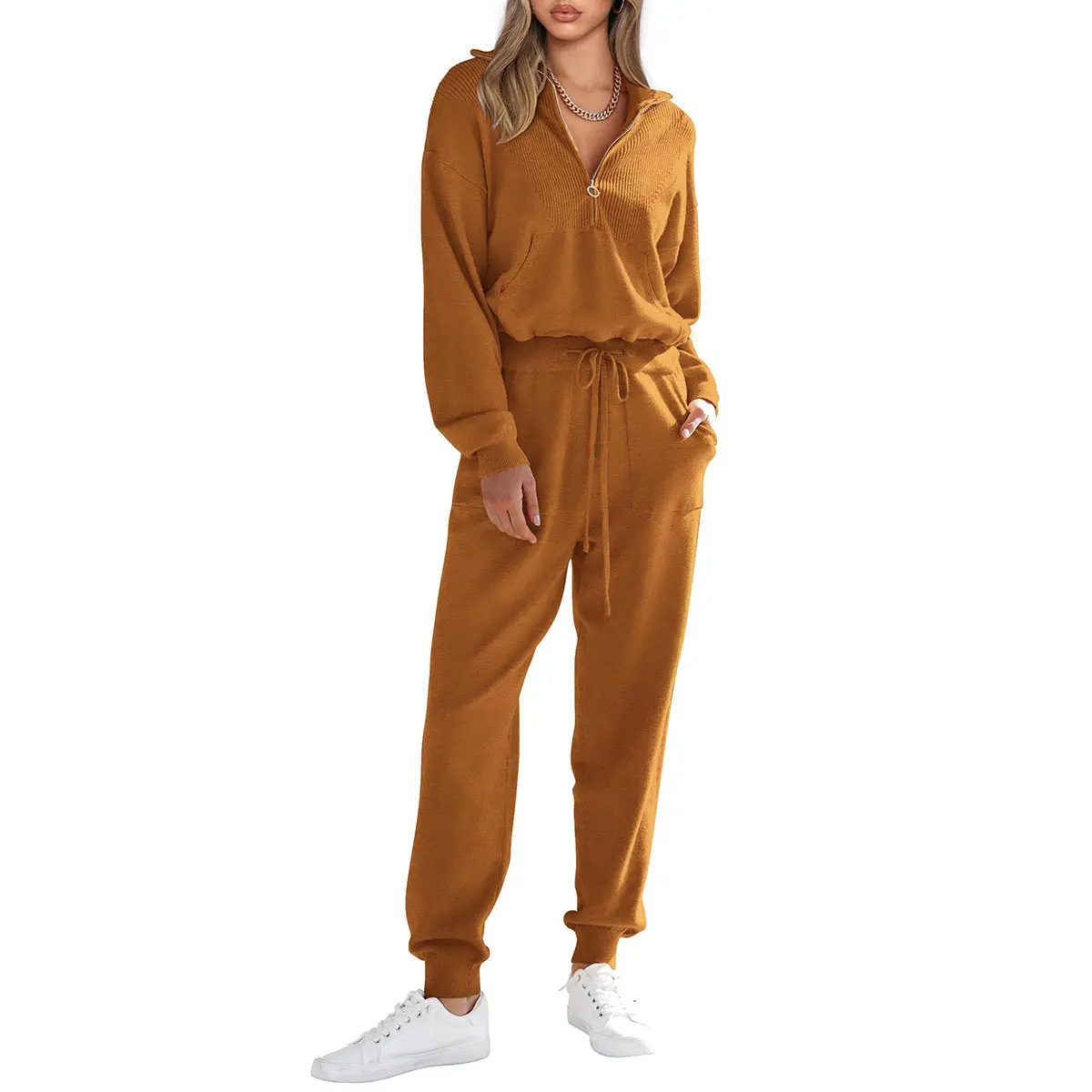 PrettyGarden Women's 2-Piece Sweater Set Pullover Zip Up Sweatshirt Jogger Sweatpants Tracksuit Casual Outfit