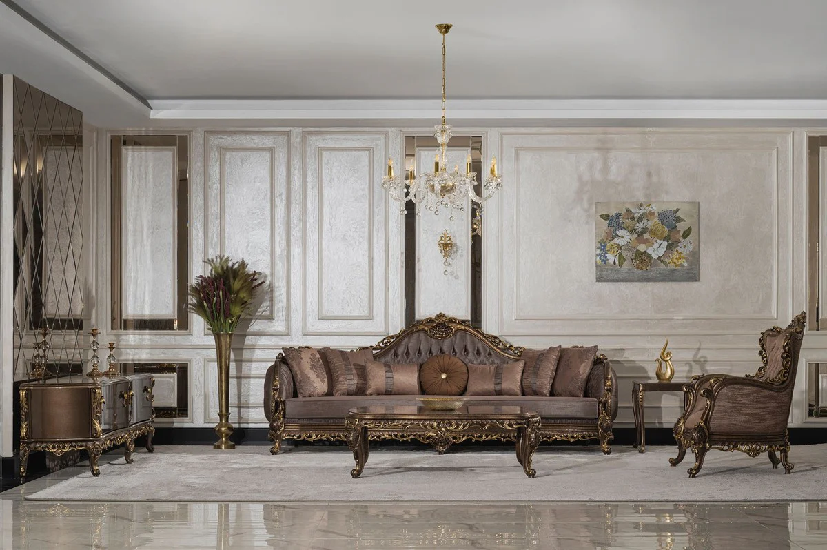 Luxury baroque coffee table gray / brown / gold - handmade solid wood living room table in baroque style - living room furniture in baroque style - baroque furniture - noble & magnificent