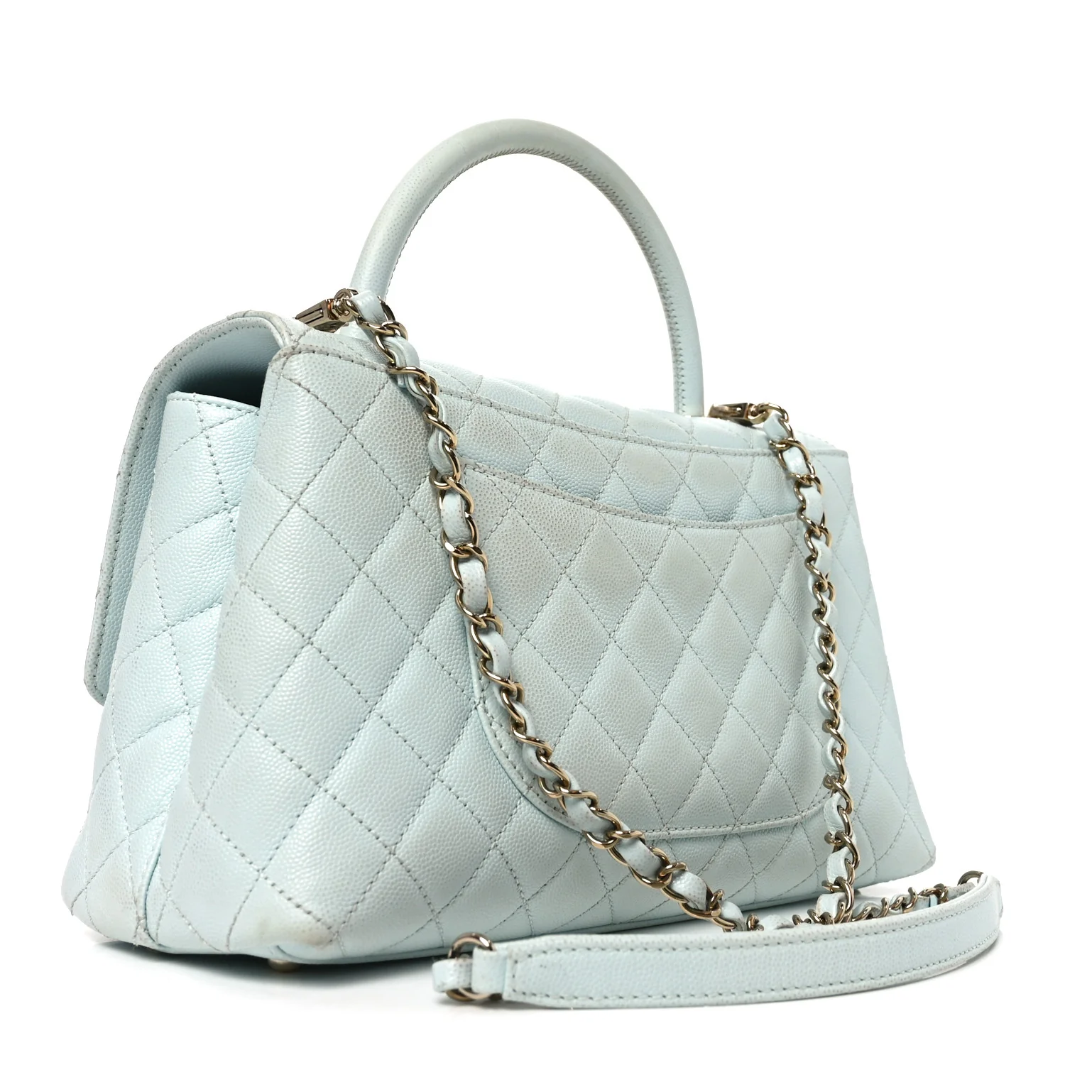 Caviar Quilted Small Coco Handle Flap Light Blue