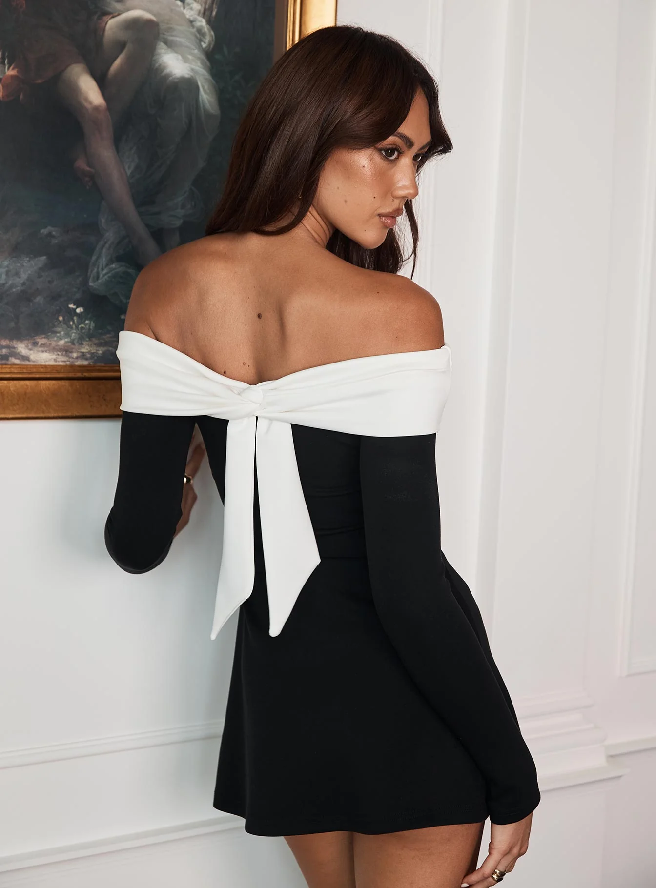 Distractions Off Shoulder Long Sleeve Mini Dress Multi
