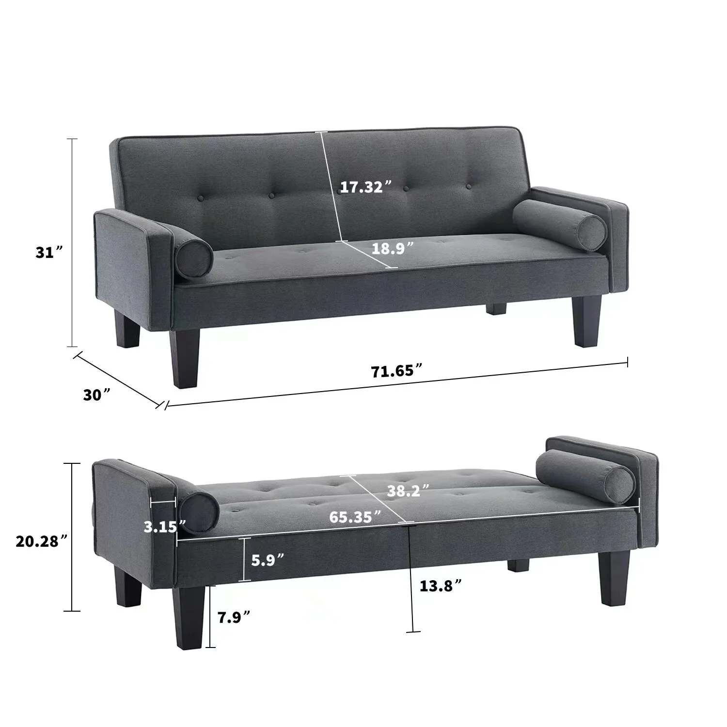 72" Convertible Loveseat Sofa Bed Sleeper Daybed, Modern Upholstered Folding Recliner, Small Futon Sofa for Living Room Apartment Office, Gray 02