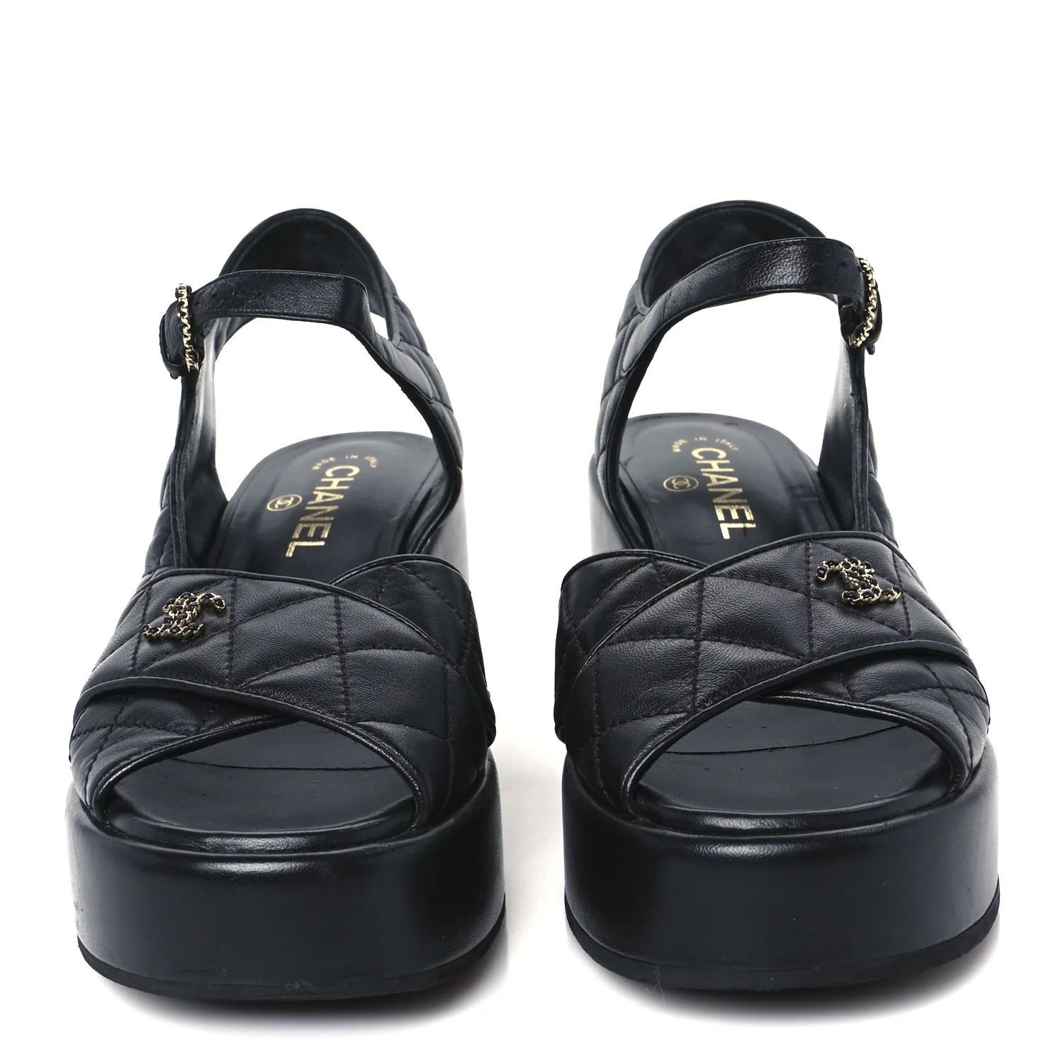 Lambskin Quilted CC Platform Sandals 39.5 Black - Top Club