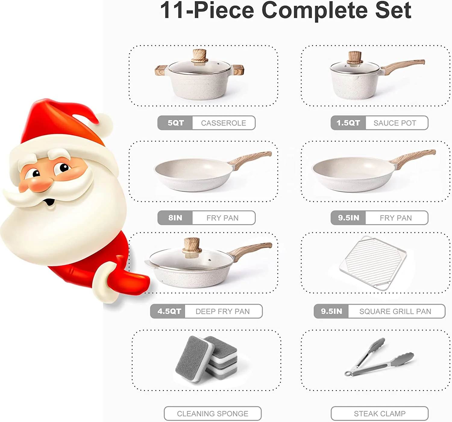 Pots and Pans Set - Caannasweis Kitchen Nonstick Cookware Sets Granite Frying Pans for Cooking Marble Stone Pan Sets Kitchen Utensils 11 Piece Set Beige