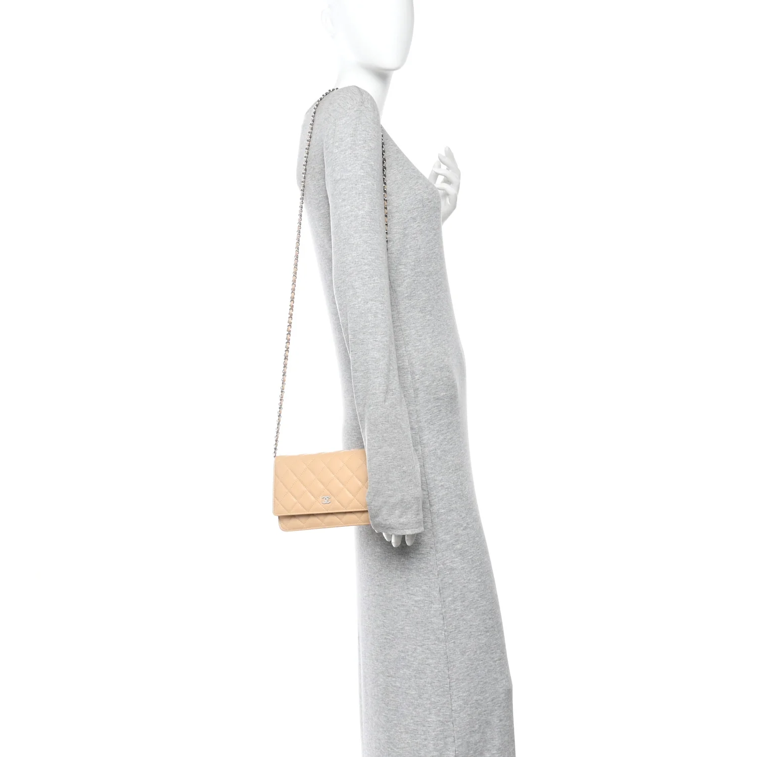Caviar Quilted Wallet On Chain WOC Beige