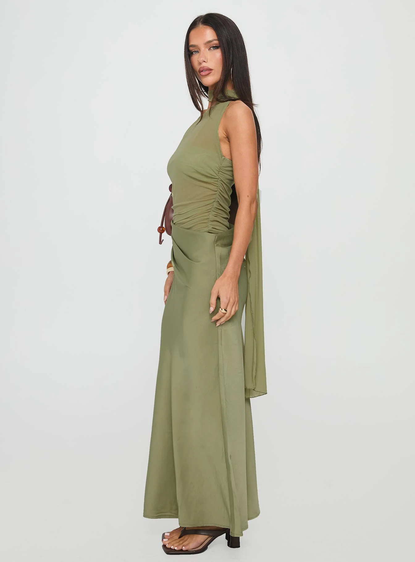 Indiara Halter Mesh Maxi Dress Green
