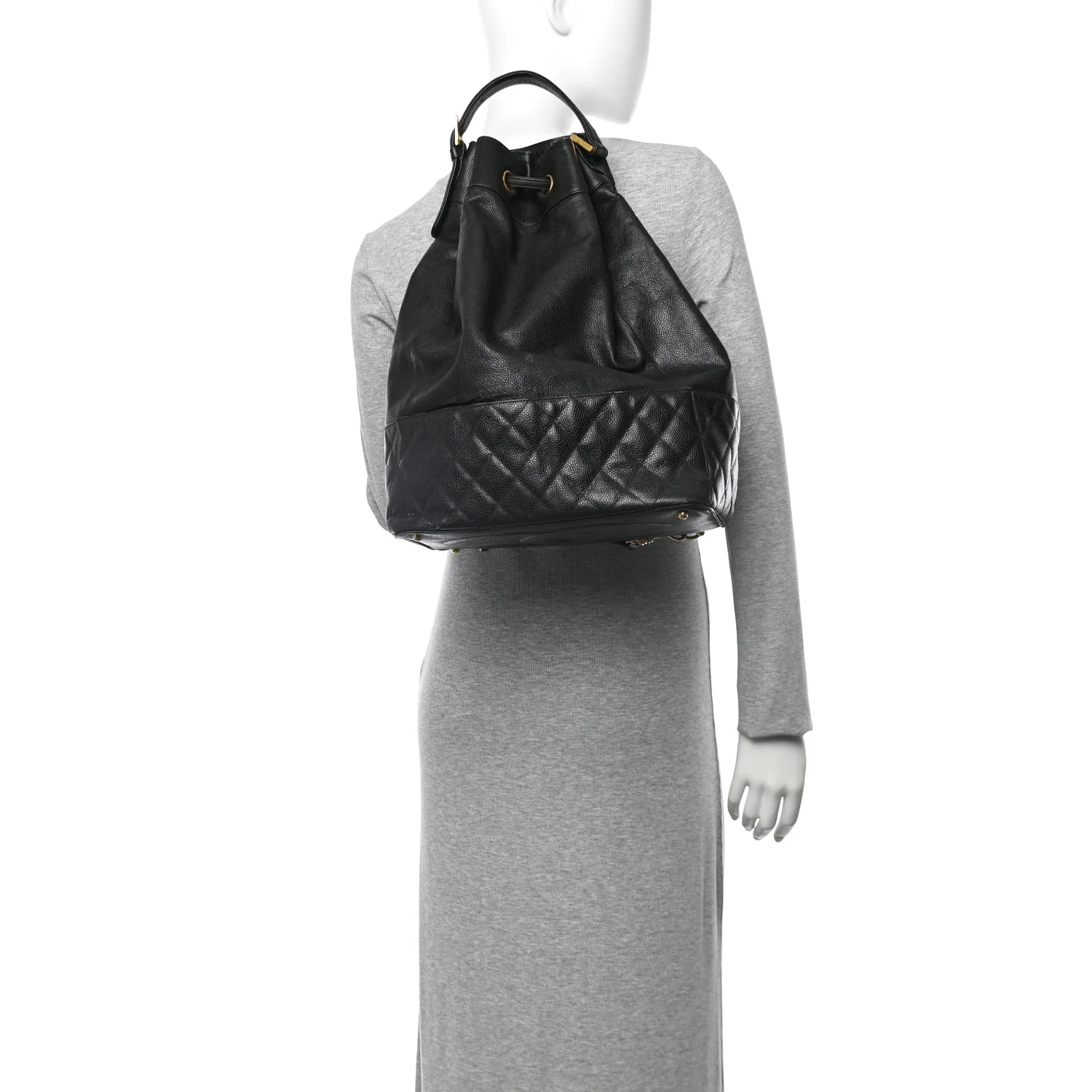 Caviar Quilted Drawstring Backpack Black