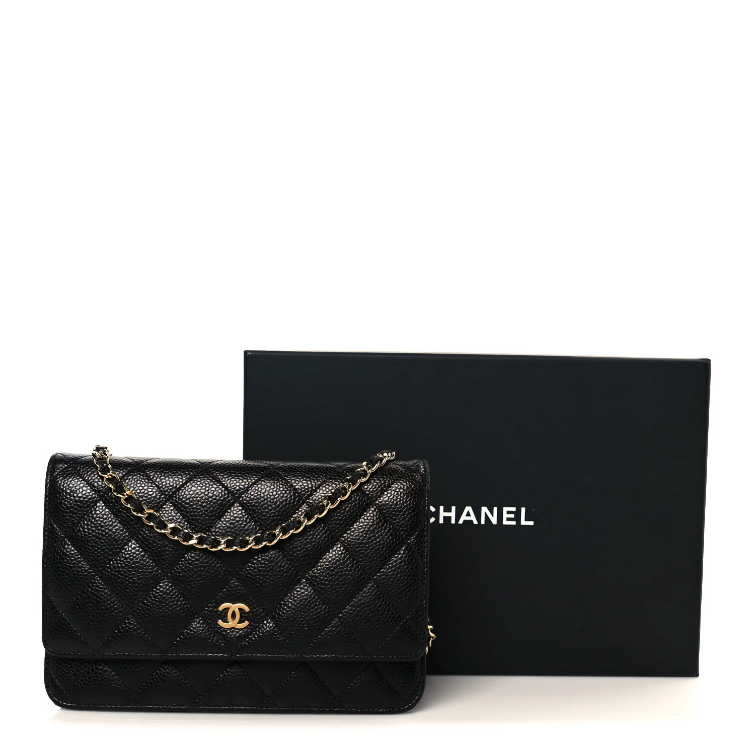 Caviar Quilted Wallet On Chain WOC Black - Top Club
