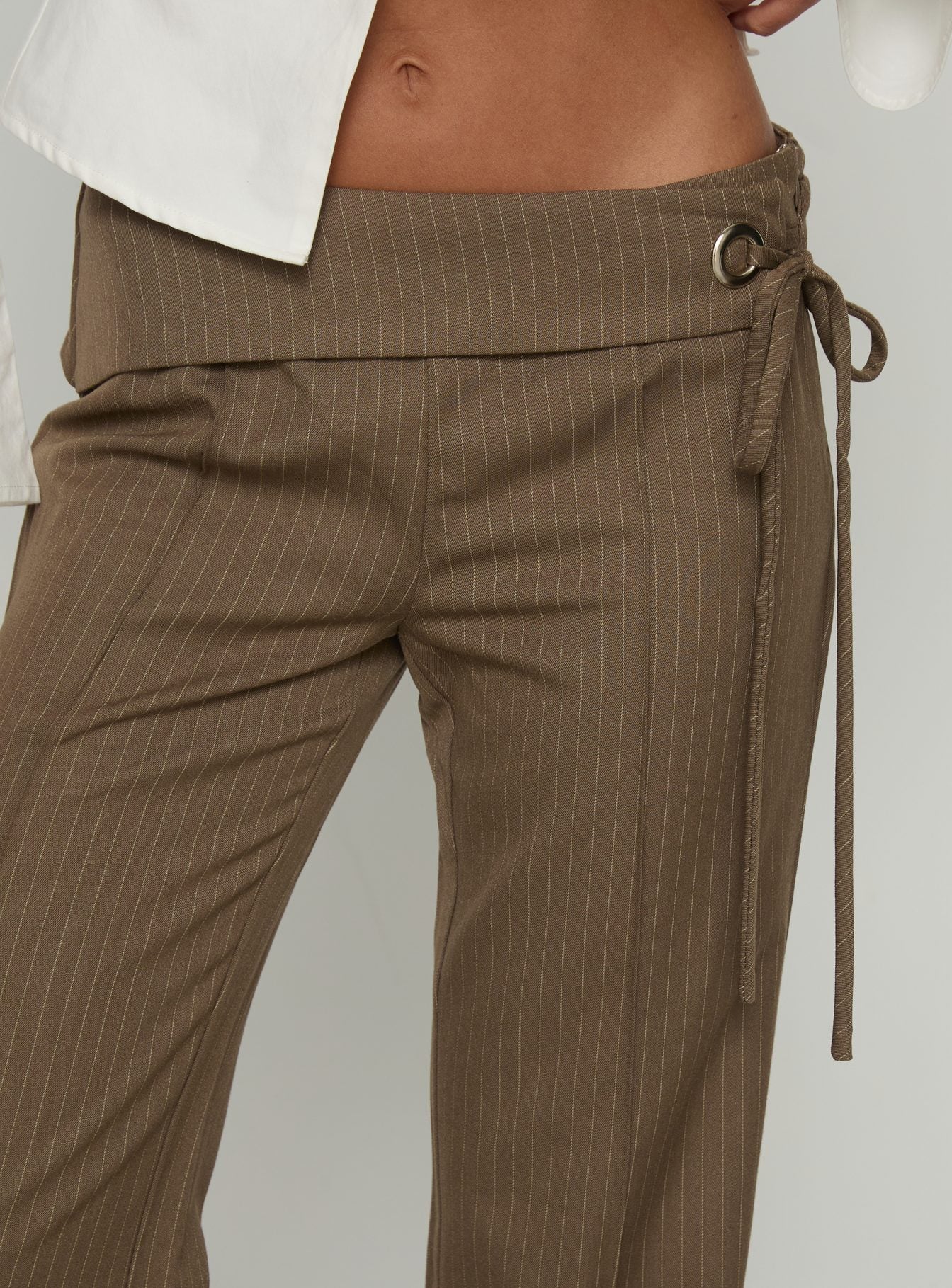 Cedrina Eyelet Fitted Suit Pants Green Pinstripe