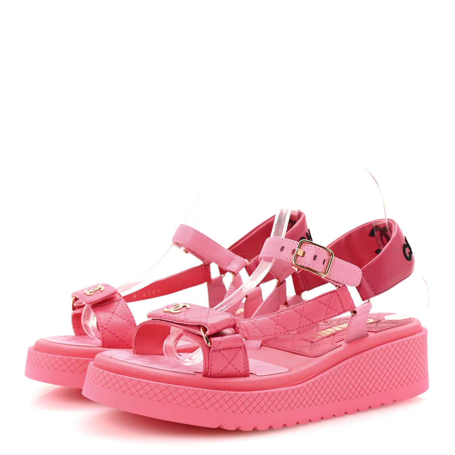 Lambskin Logo Platform Sandals 39 Pink Red - Top Club