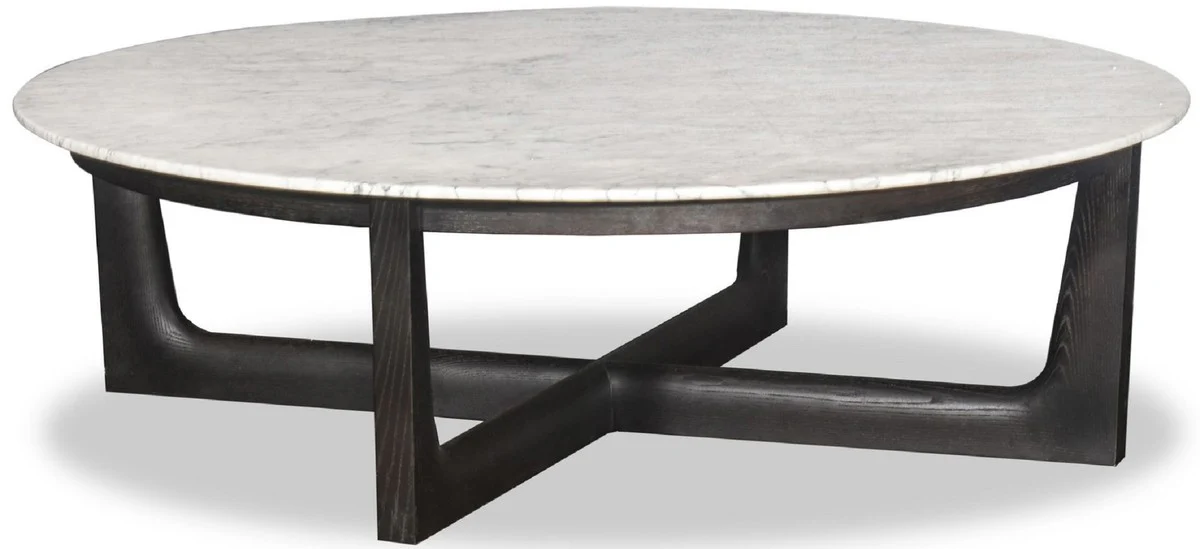 Luxury coffee table white / black Ø 120 x H. 35 cm - Round solid wood living room table with marble top - Luxury living room furniture
