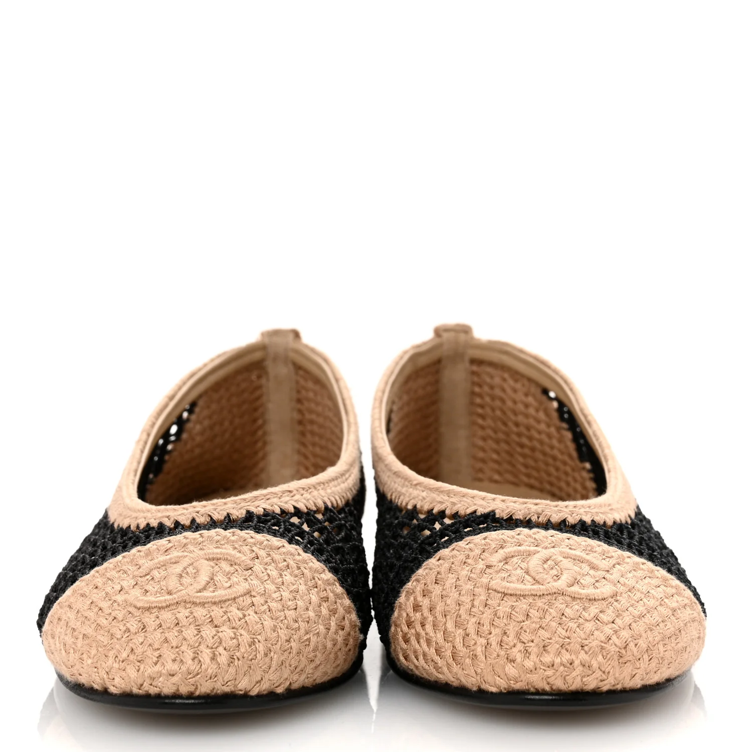 Raffia Cap Toe Ballerina Flats 36.5 Black Beige - Top Club