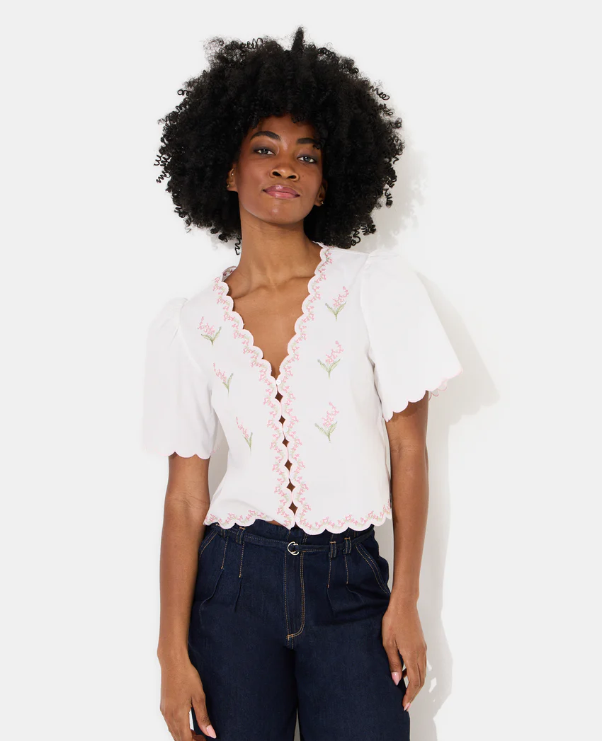 Pimkie Blouse manches courtes avec fleurs points de croix