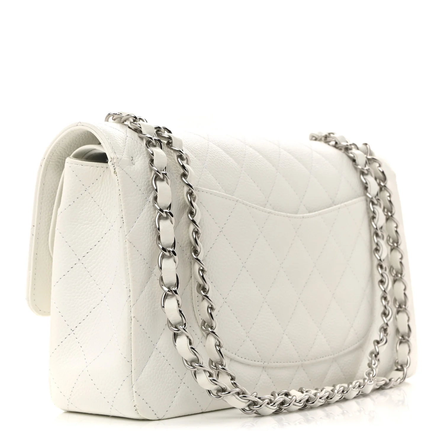 Caviar Quilted Medium Double Flap White - Top Club