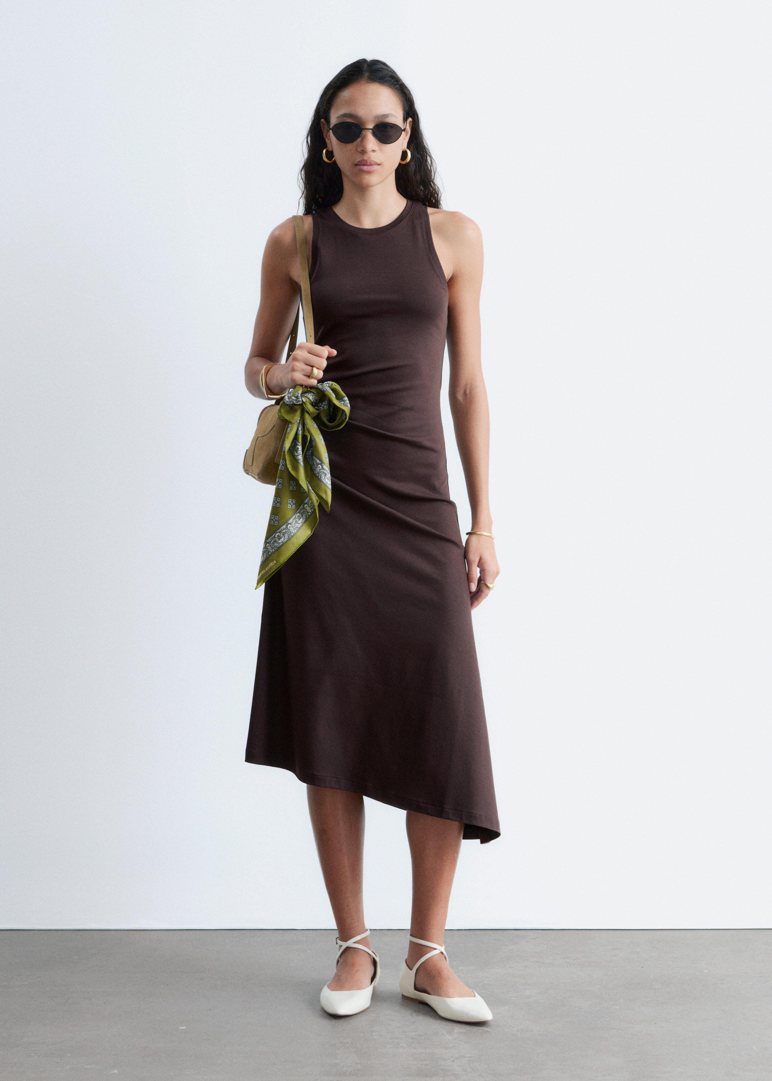 & Other Stories RUCHE ASYMMETRIC MIDI DRESS