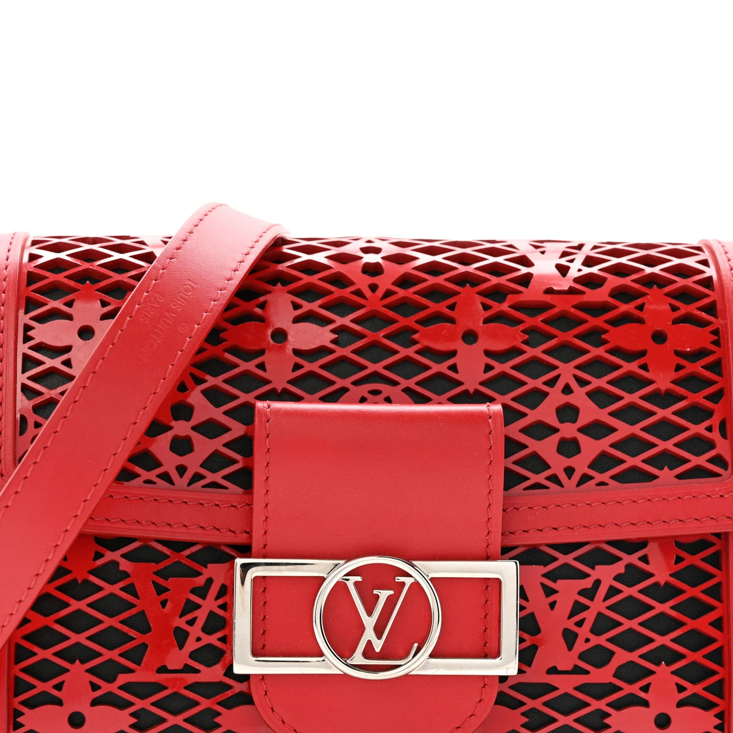 Patent Calfskin Monogram Lace Dauphine Mini Red - Top Club