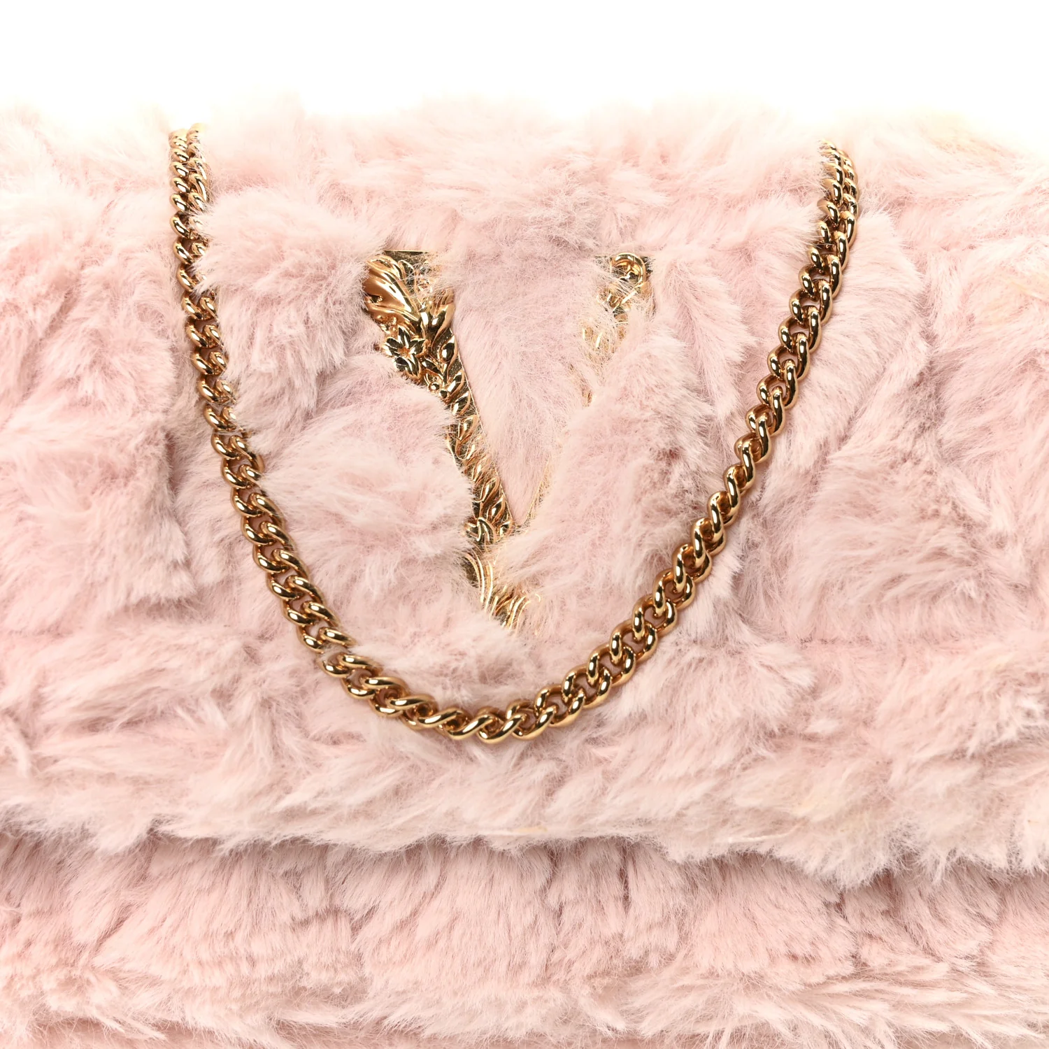 Faux Fur Quilted Virtus V Mini Chain Flap Shoulder Bag English Rose - Top Club