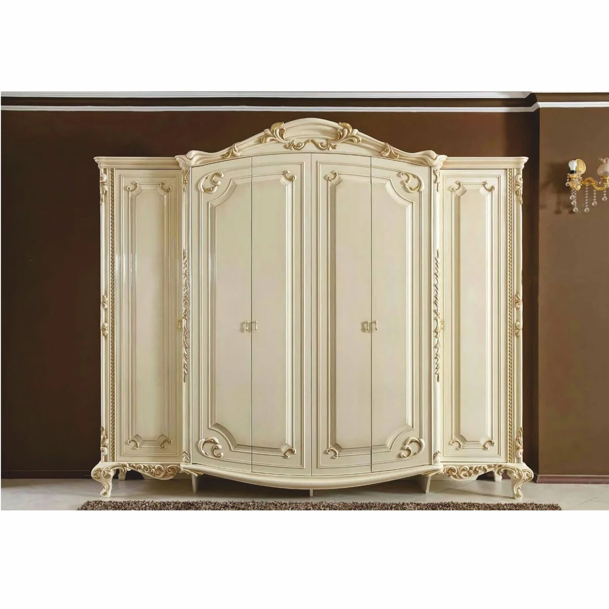 Luxury Baroque Bedroom Cabinet Cream / Gold 290 cm - Baroque Bedroom Furniture