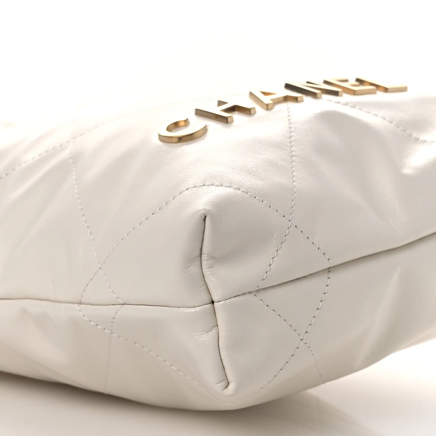 Shiny Calfskin Quilted Mini Chanel 22 White - Top Club