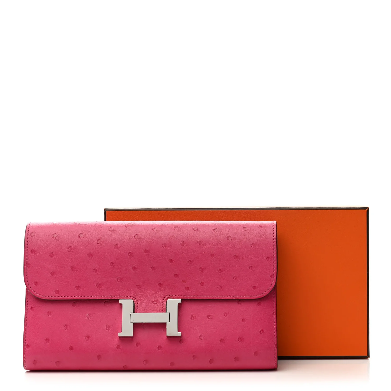 Ostrich Constance Long Wallet Rose Tyrien - Top Club