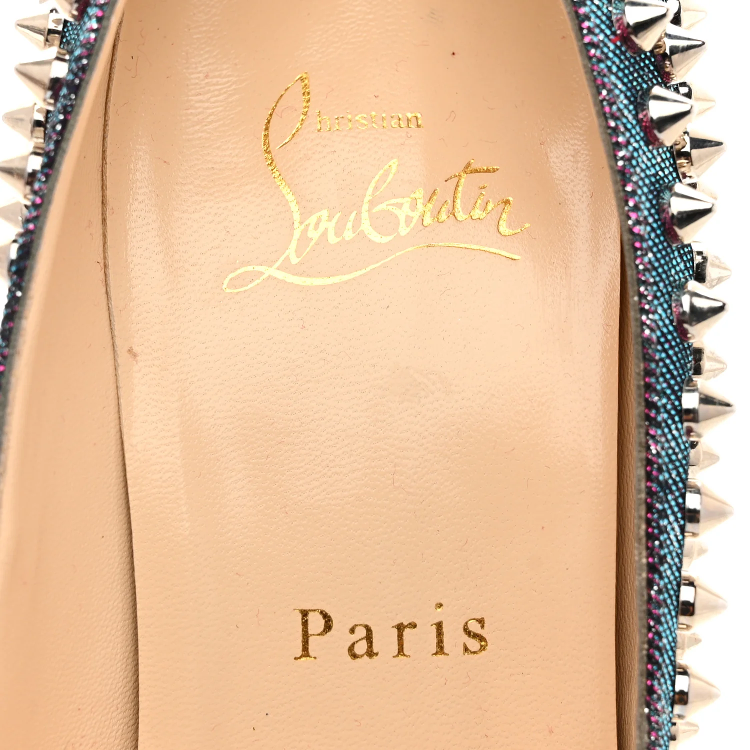 Lame Satin Lady Peep Spikes 150 Pumps 39 Turquoise Violet Silver - Top Club
