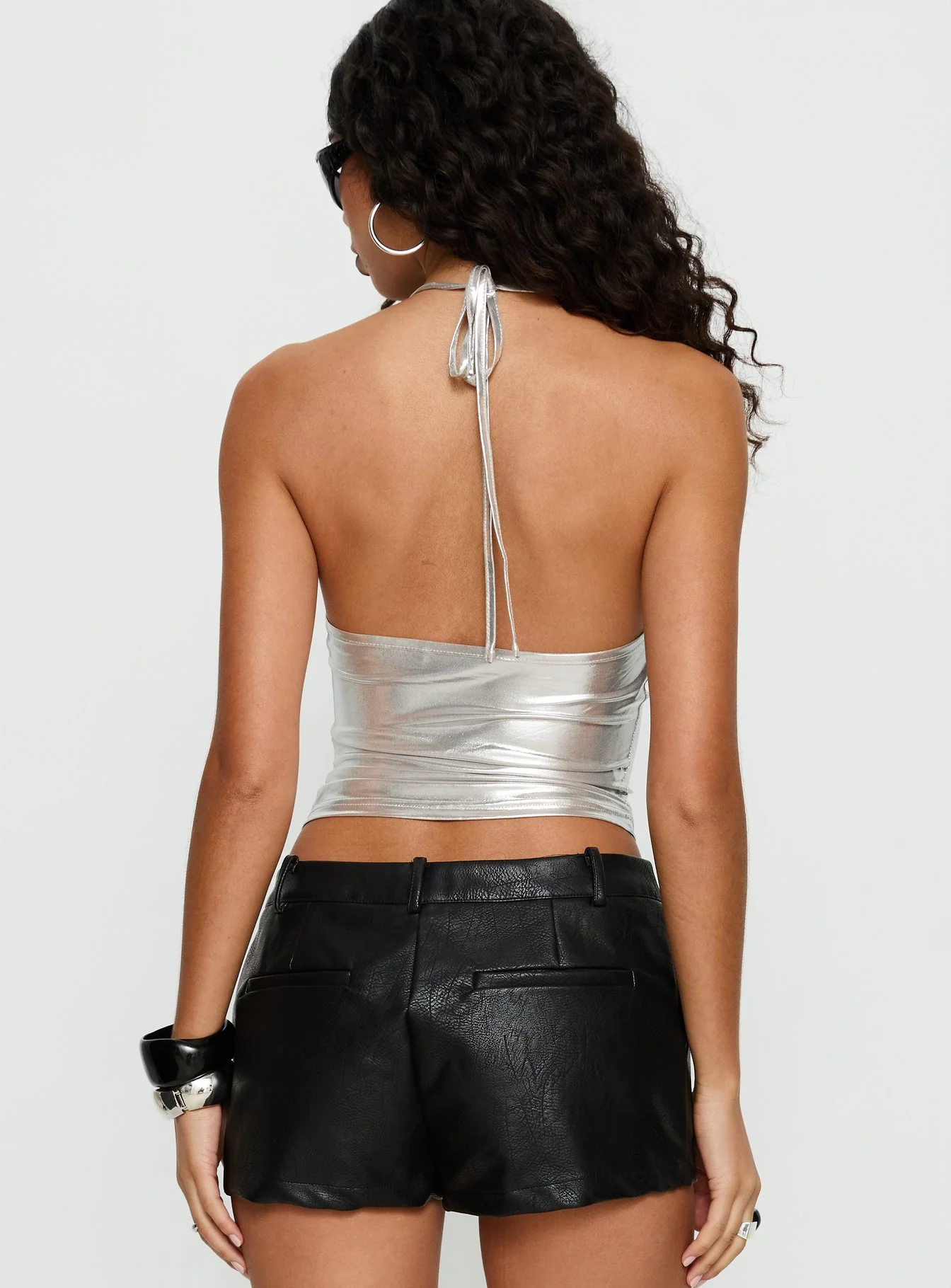 Daniele Cowl Neck Halter Top Silver