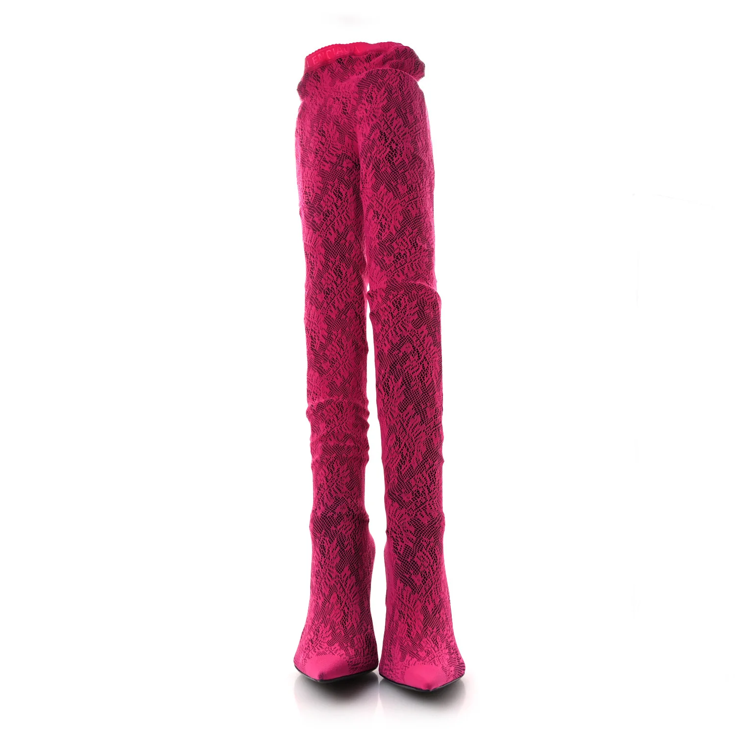 Lace Jersey Pantaleggings Pointed Toe Knife Thigh High Boots 39 Black Pink - Top Club