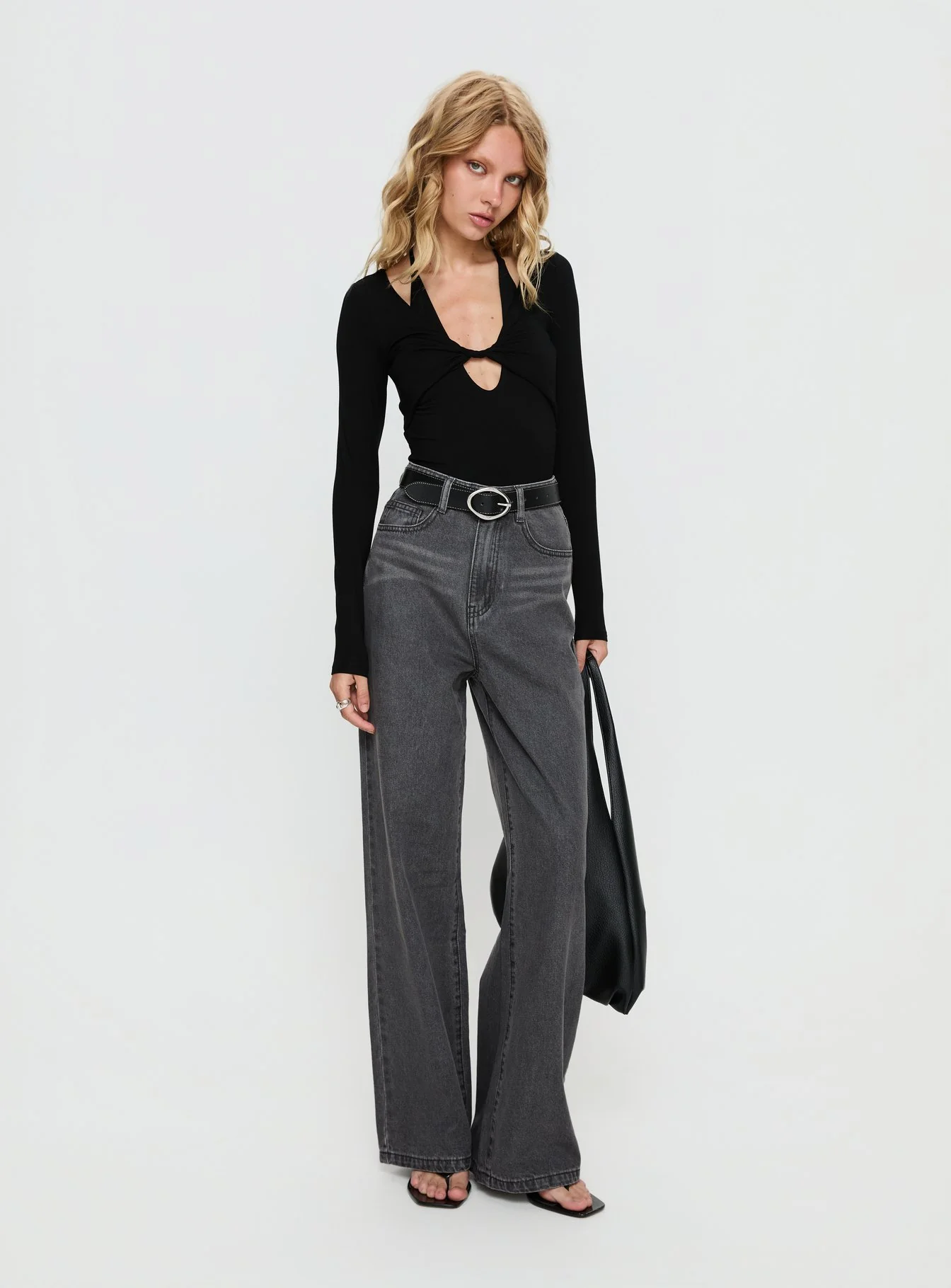 Tulia Long Sleeve Layered Bodysuit Black