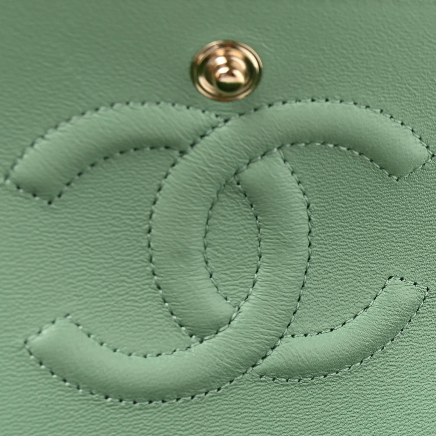 Caviar Quilted Small Double Flap Light Green - Top Club