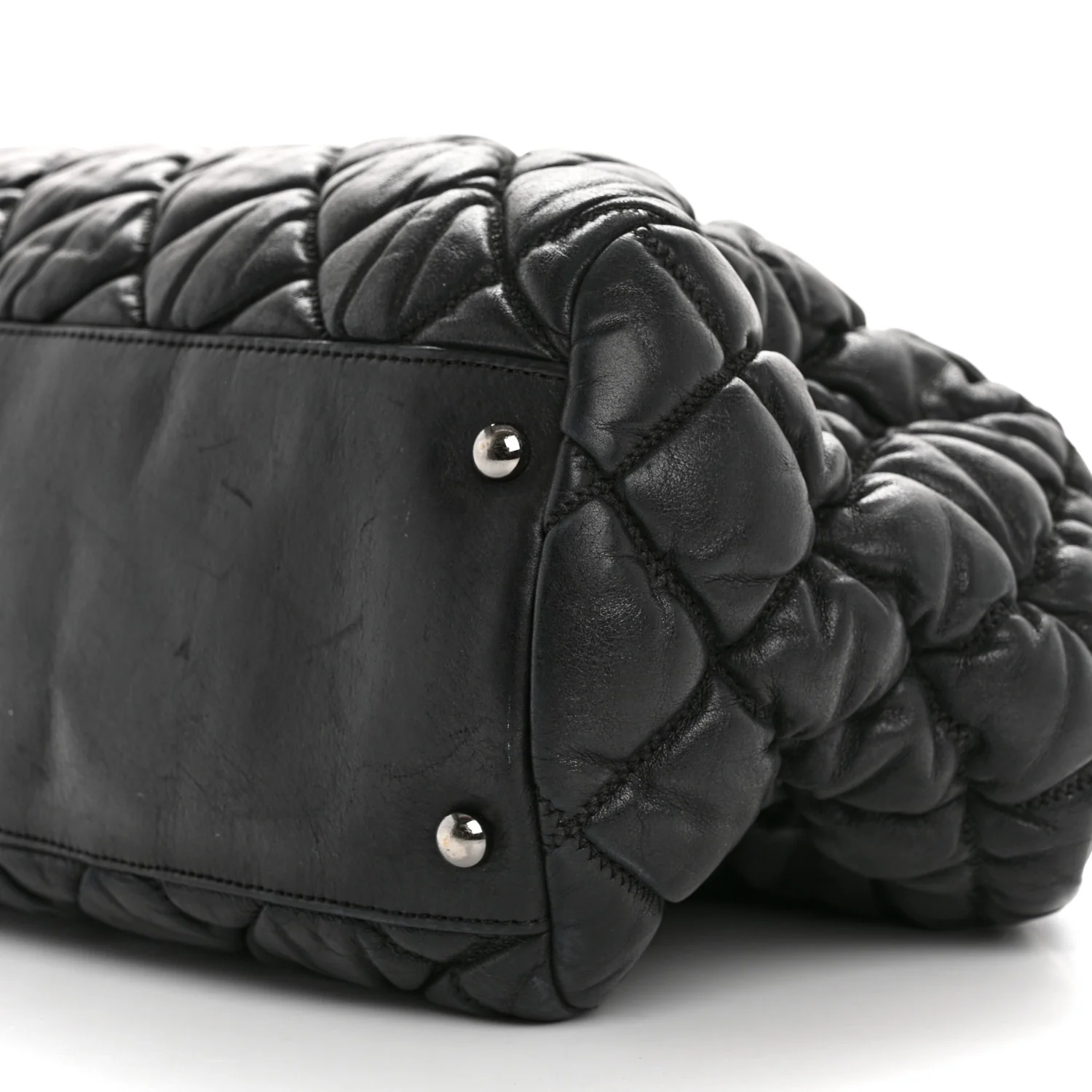 Calfskin Bubble Quilt Bowler Black - Top Club