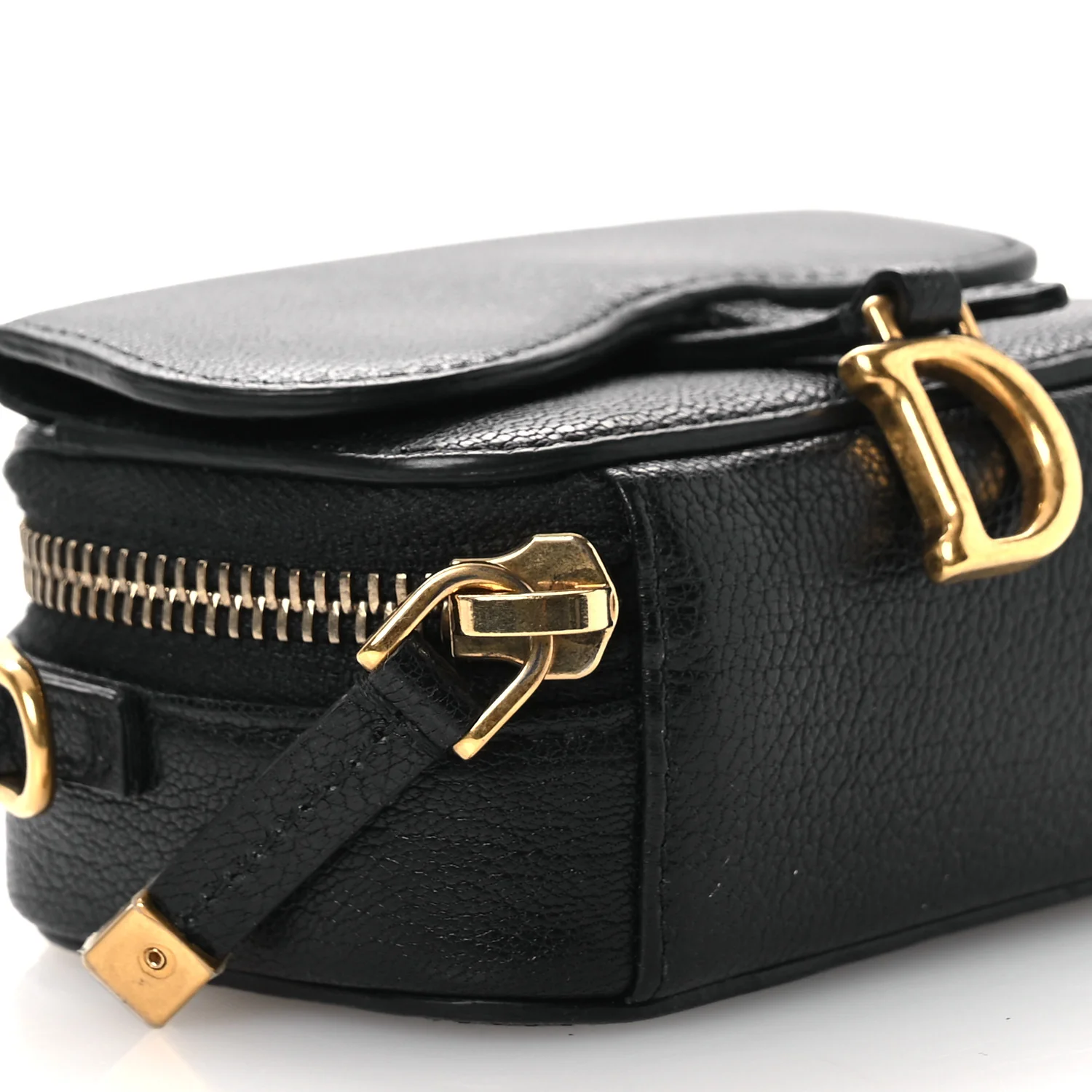Goatskin Mini Saddle Shoulder Strap Pouch Black - Top Club