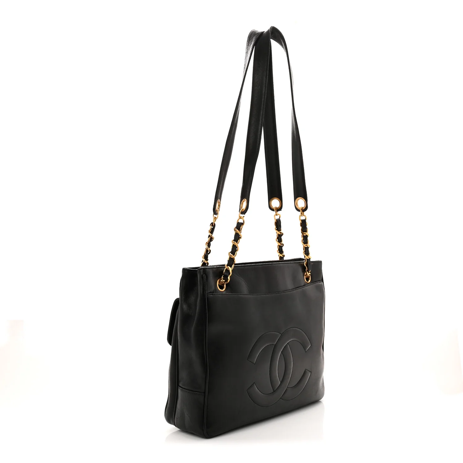 Lambskin CC Flap Shopping Tote Black - Top Club