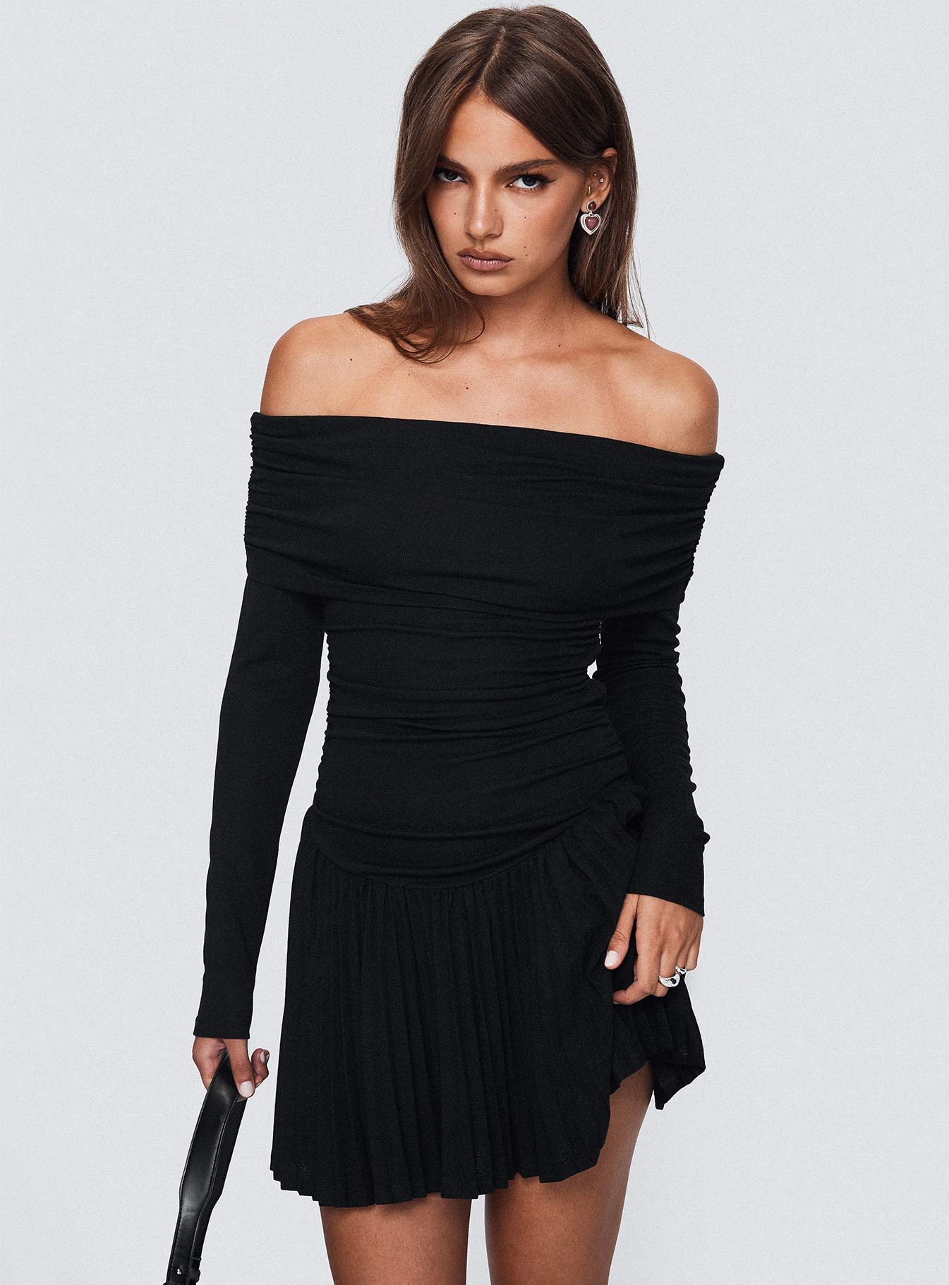 Field Of Dreams Long Sleeve Mini Dress Onyx