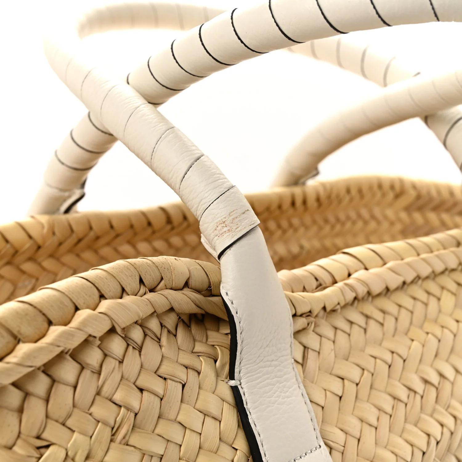 Raffia Grain Calfskin Medium Marcie Basket White - Top Club