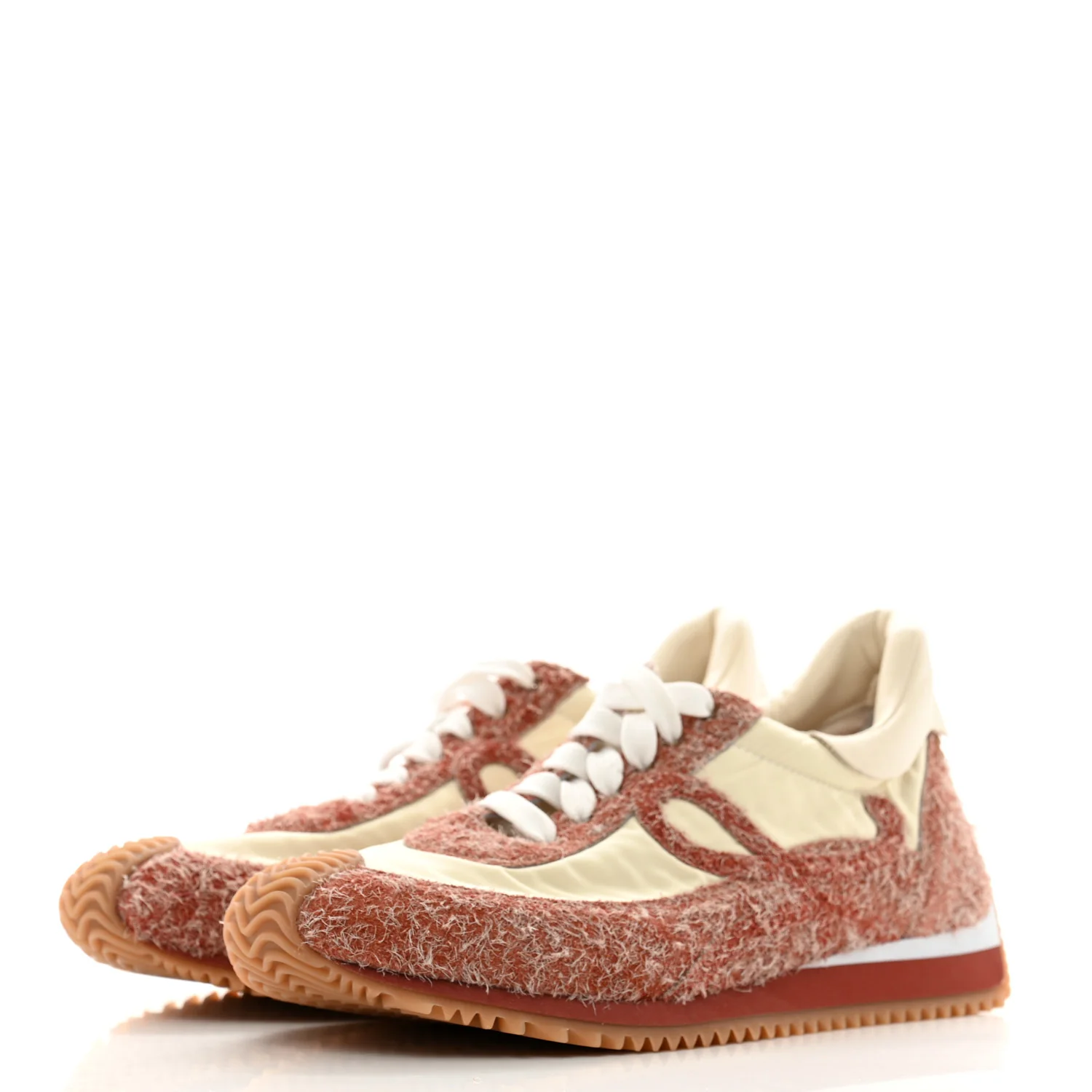 Nylon Brushed Suede Flow Runner Sneakers 40 Red Soft White - Top Club