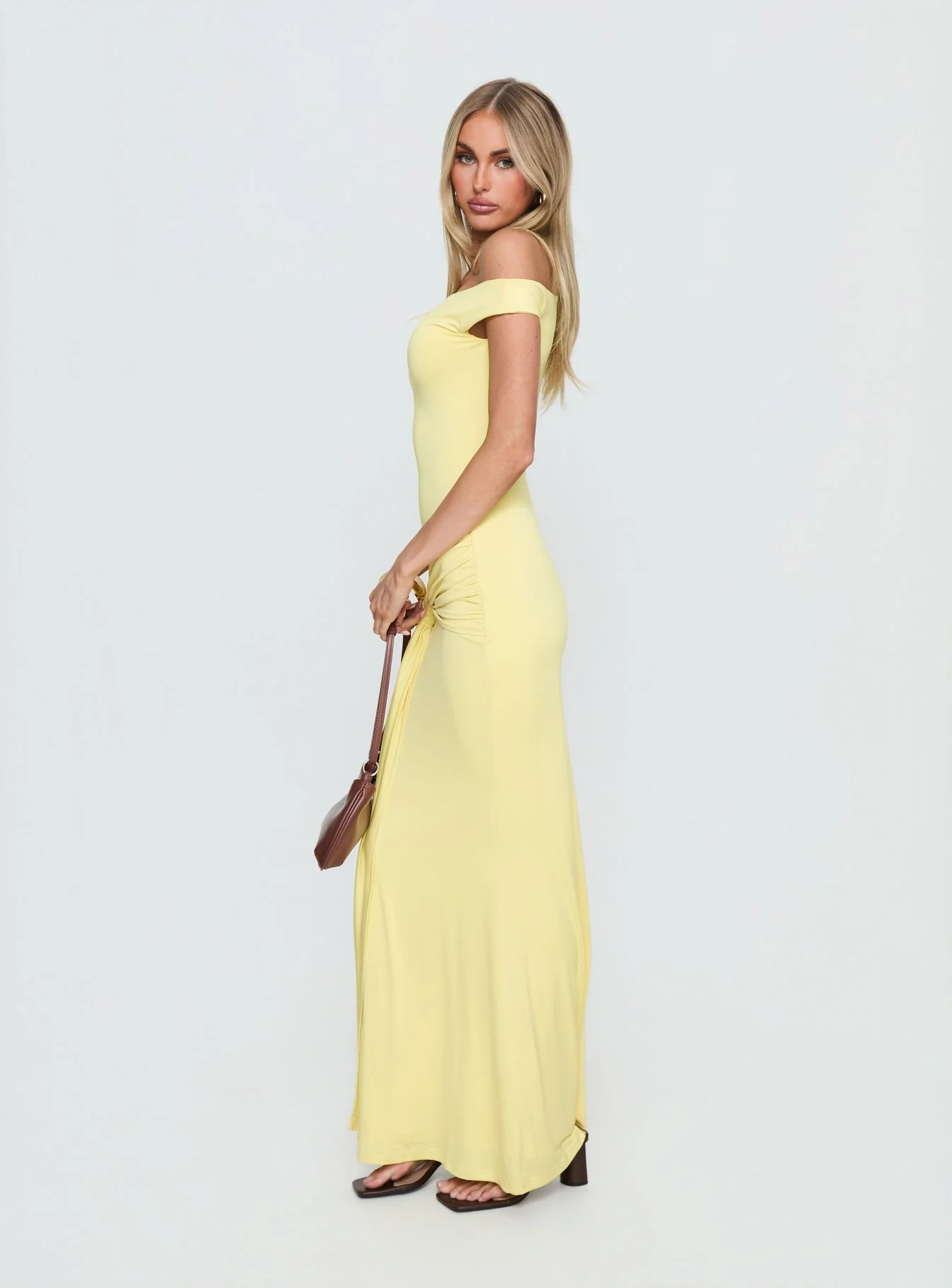 Get Lucky Drape One Shoulder Maxi Dress Lemon Yellow