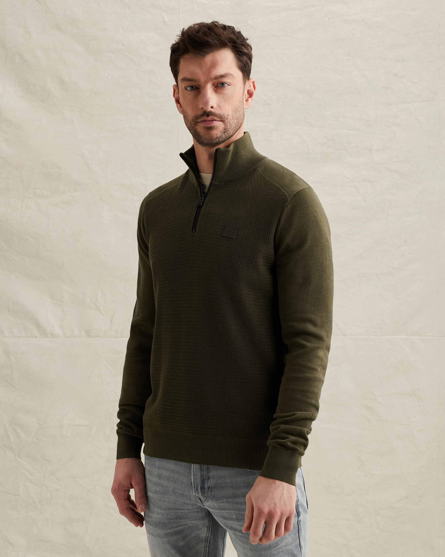 Pullover in cotton/modal with half-zipx