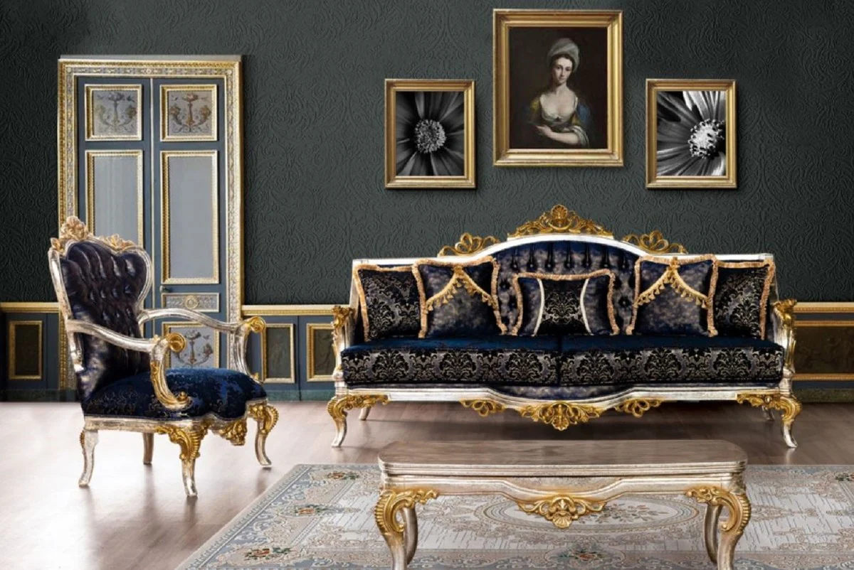 Luxury Baroque Coffee Table Silver / Gold - Solid Wood Living Room Table in Baroque Style - Baroque Living Room Furniture - Noble & Magnificent