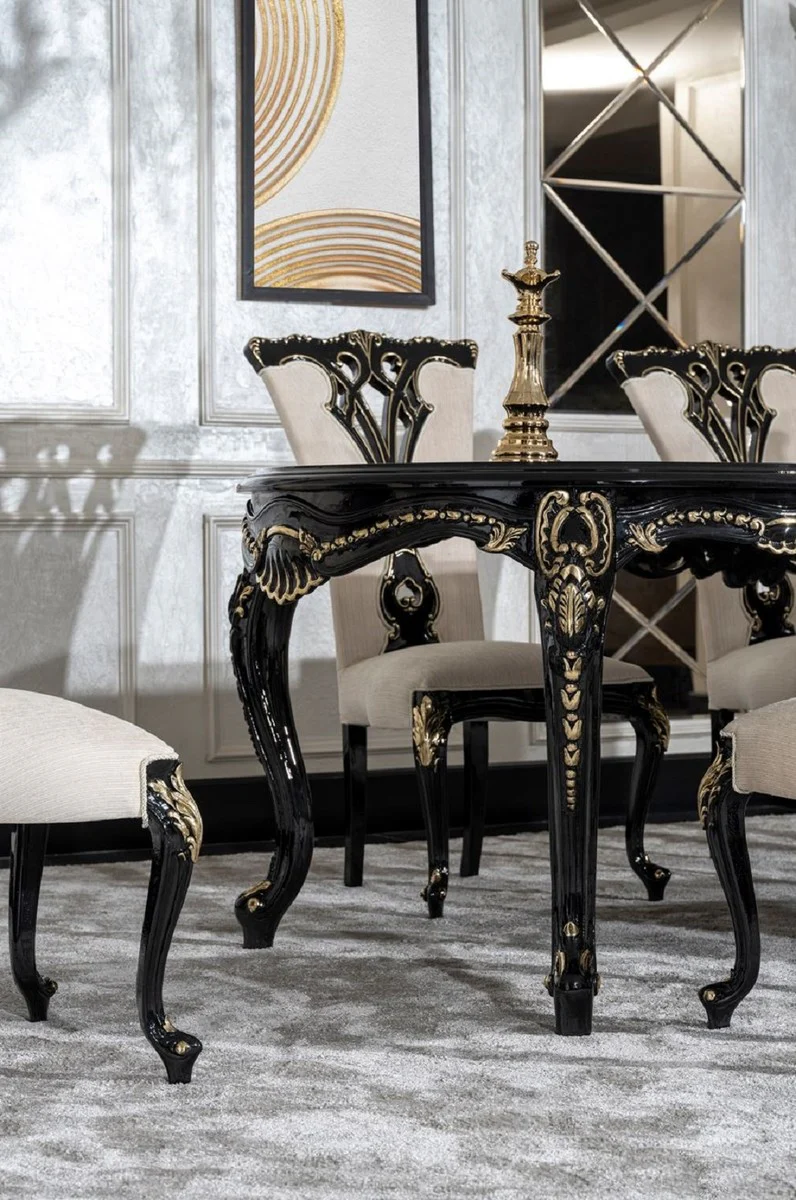 Luxury Baroque Dining Room Set Cream / Black / Gold - 1 Baroque Dining Table & 8 Baroque Dining Chairs - Luxury Dining Room Furniture in Baroque Style - Magnificent Baroque Dining Room Furniture